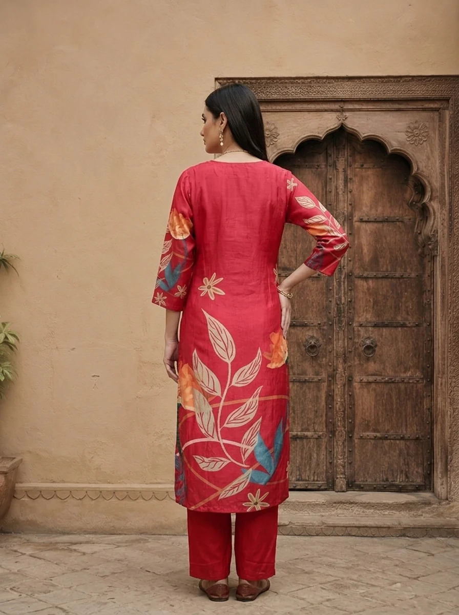 Rani Silk Floral Printed Three Piece Set - Image 2