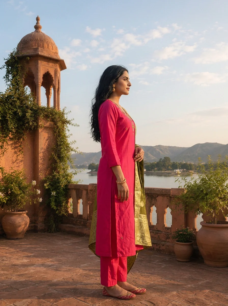Rani Silk Thread Floral Embroidered Three Piece Set - Image 3