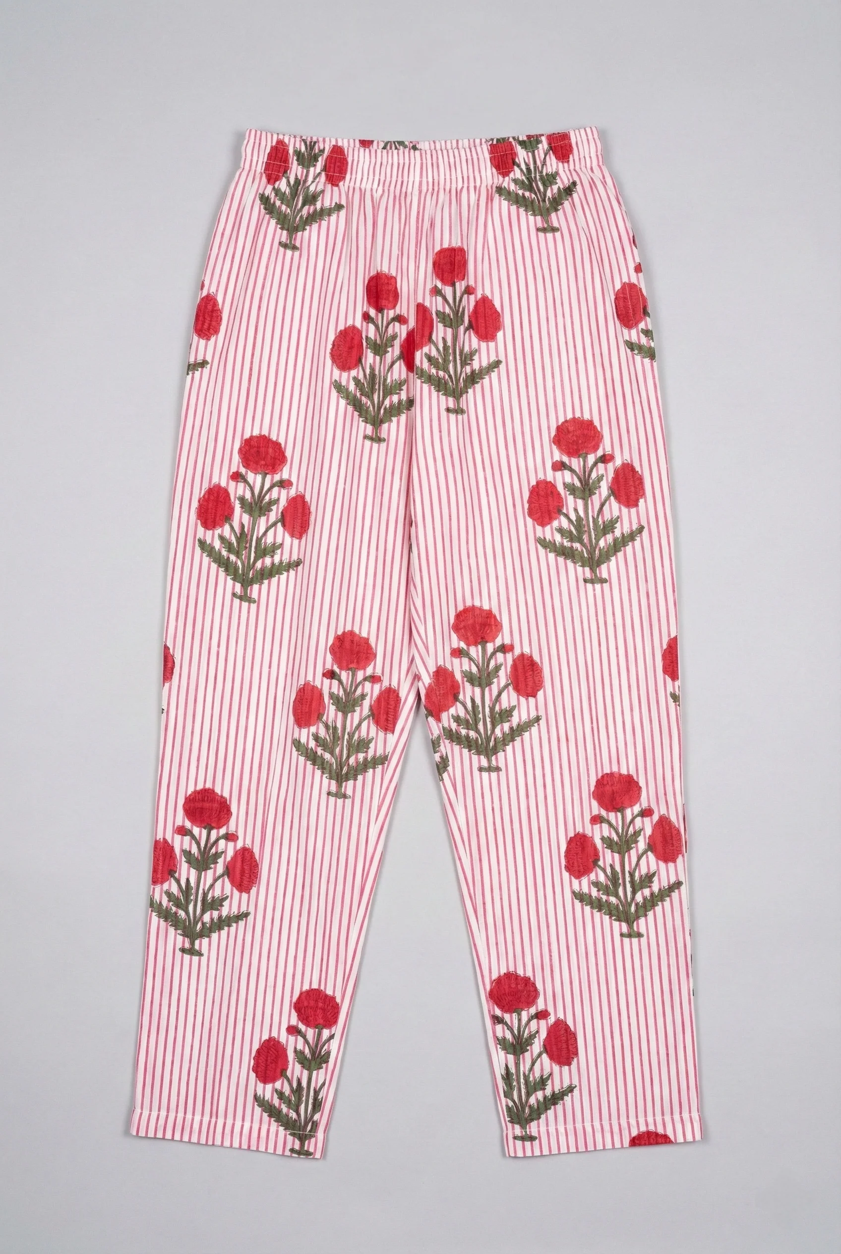 Red Cotton Striped And Floral Printed Two Piece Set - Image 6