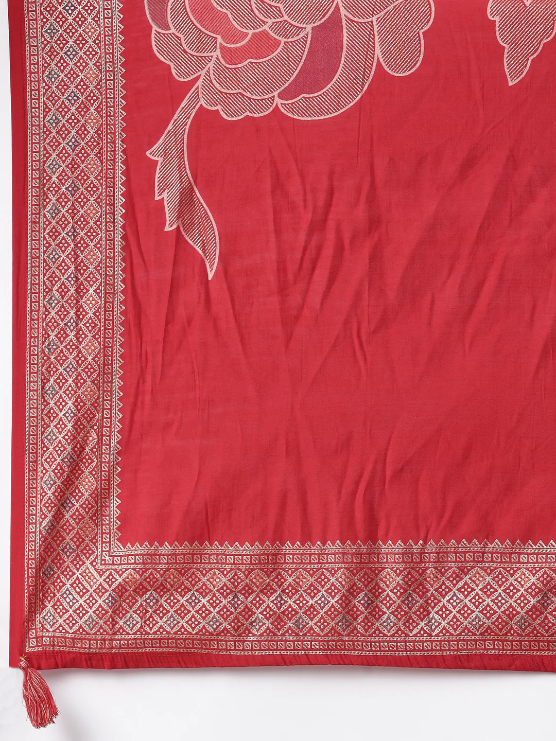 Red Dola Silk Embroidered Three Piece Set - Image 7