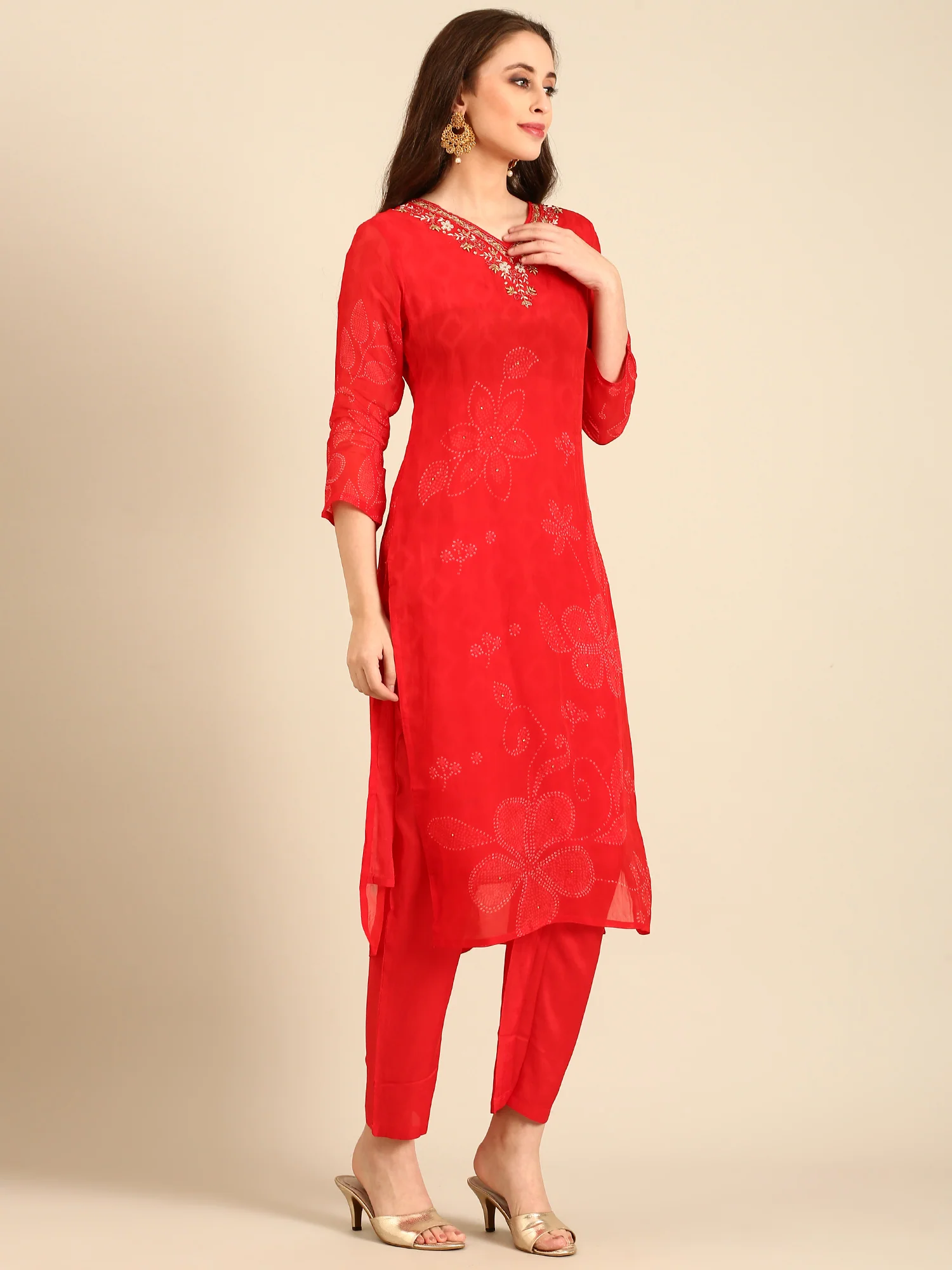Red Handed embroidery three piece suit set - Image 3