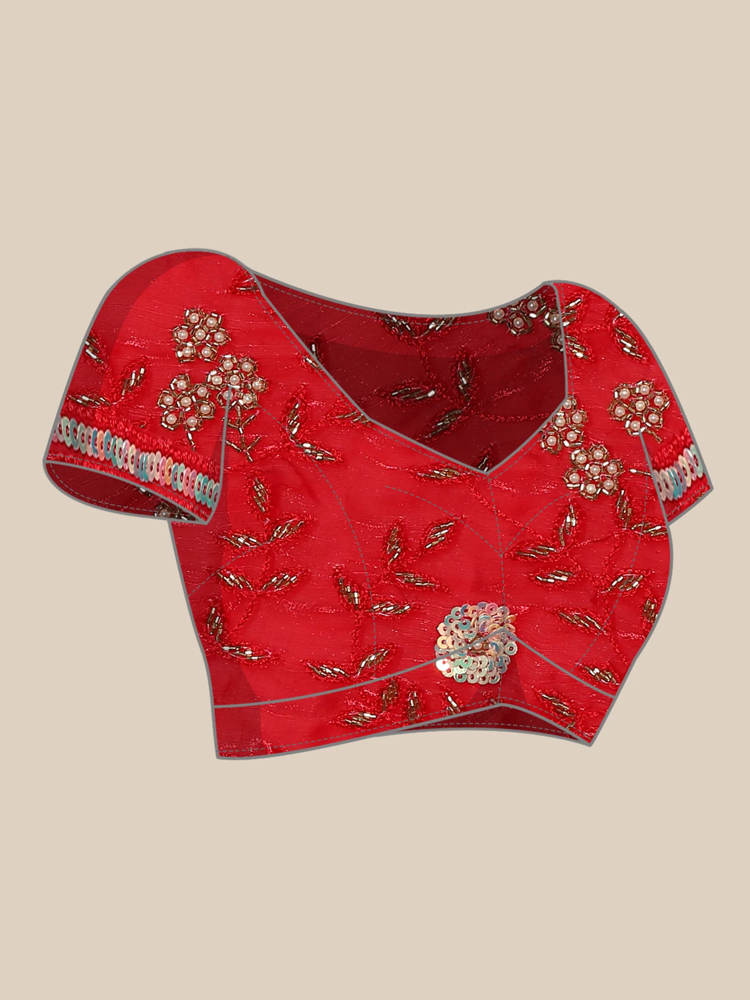 Red jimmy saree with stones and Swarovski hand embroidery - Image 6