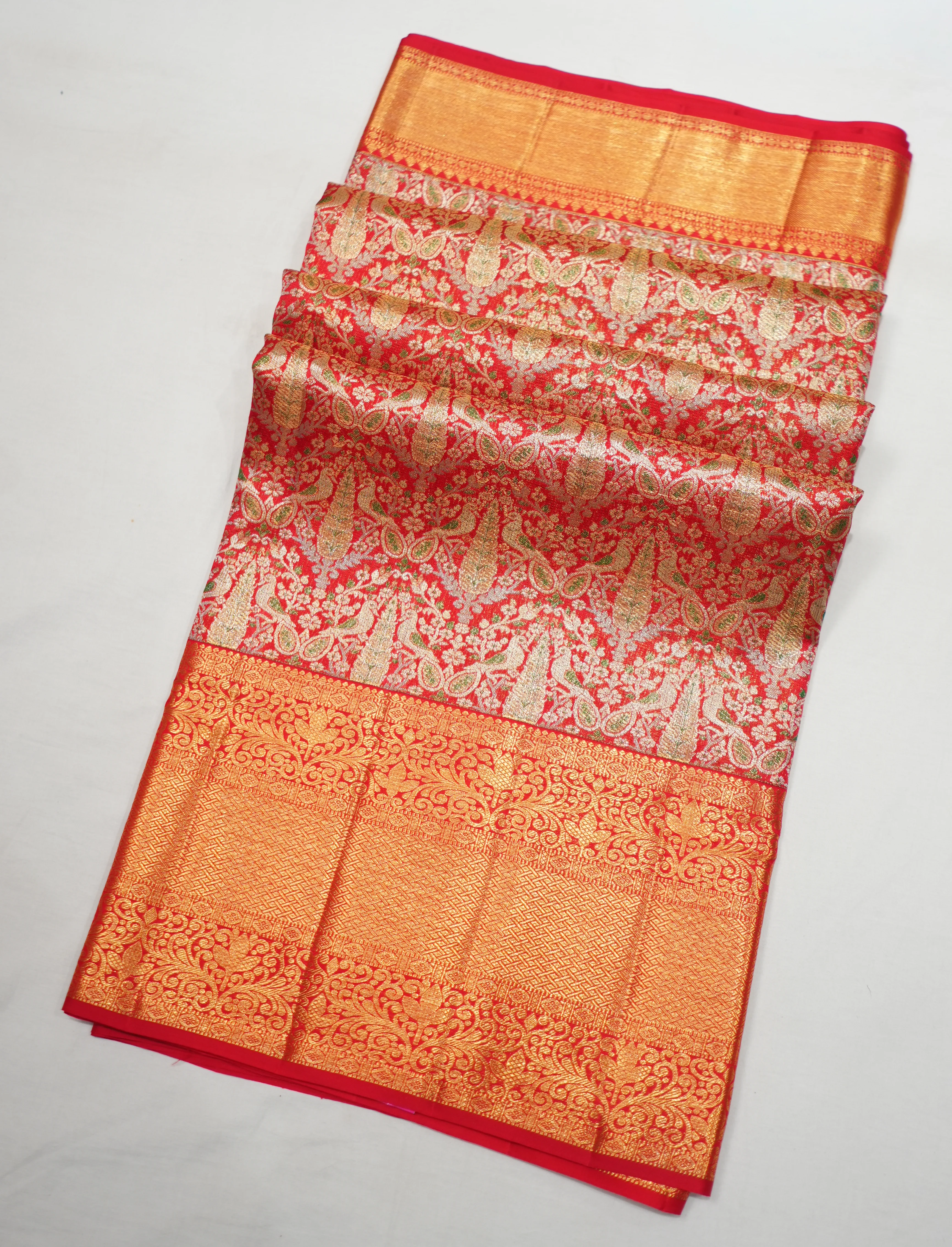 Red Kanchi Handloom Tissue Saree - Image 2