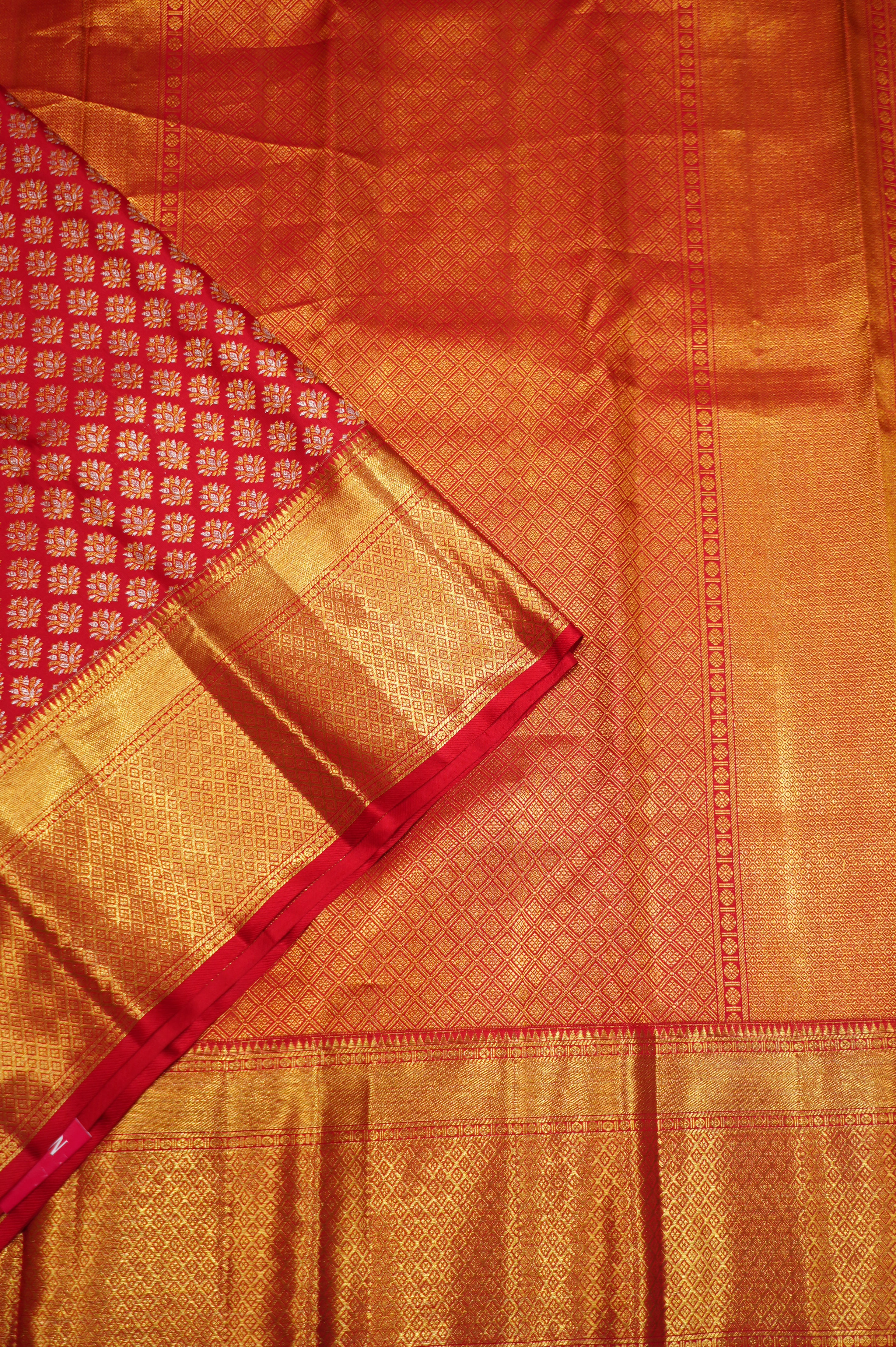 Red Kanchi Pattu Zari And Handwoven Weaved Saree - Image 3
