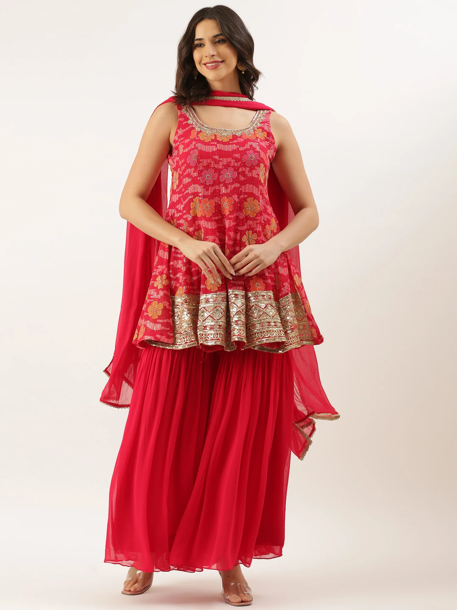Red Printed Georgette Peplum