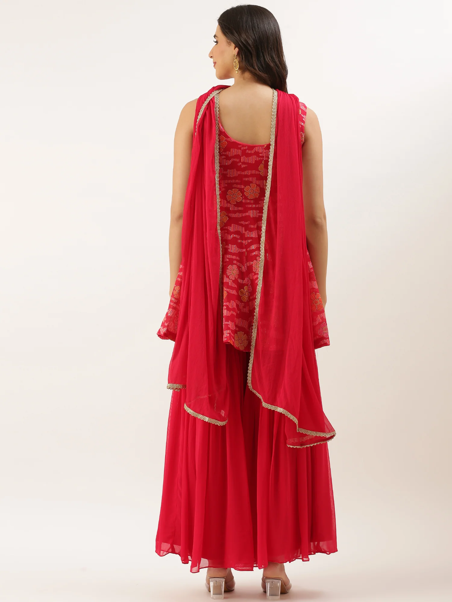 Red Printed Georgette Peplum - Image 4