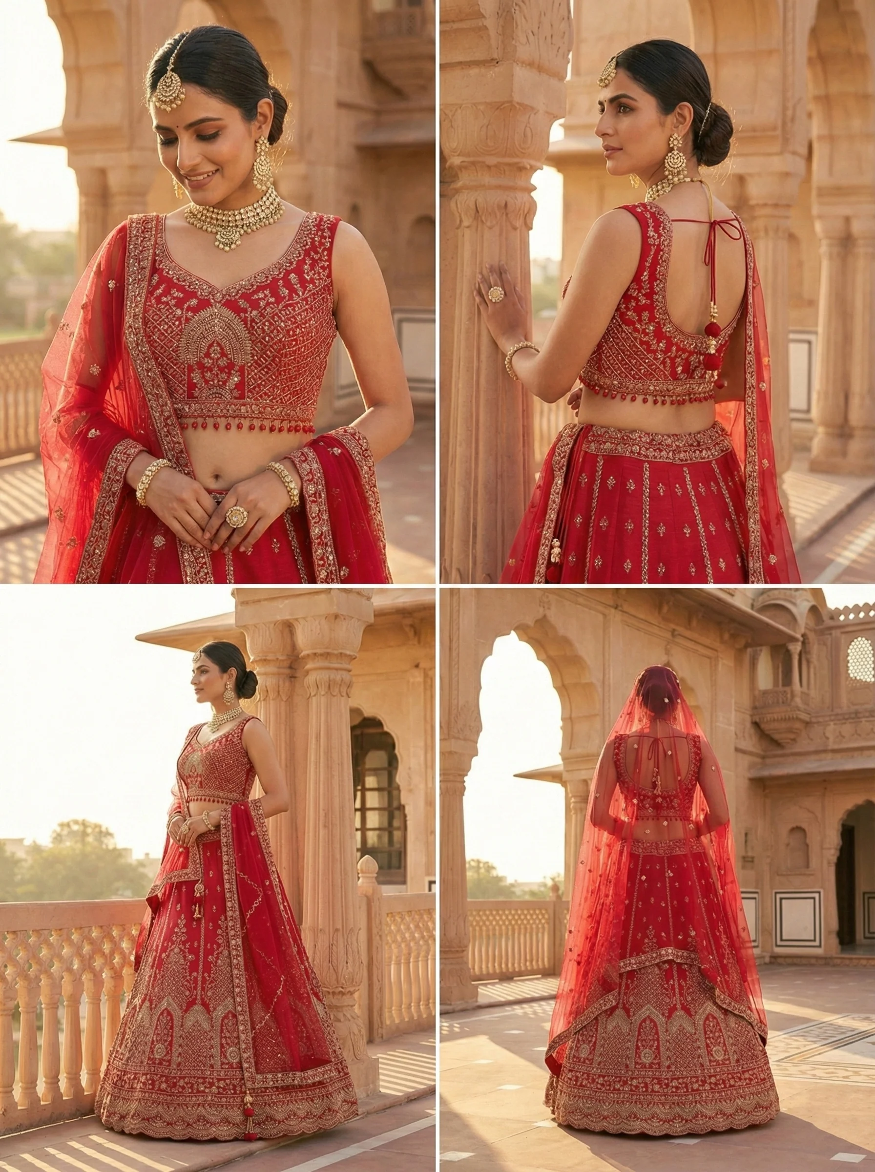 Red Silk Floral Zari Embroidered Ghagra Set - Image 2