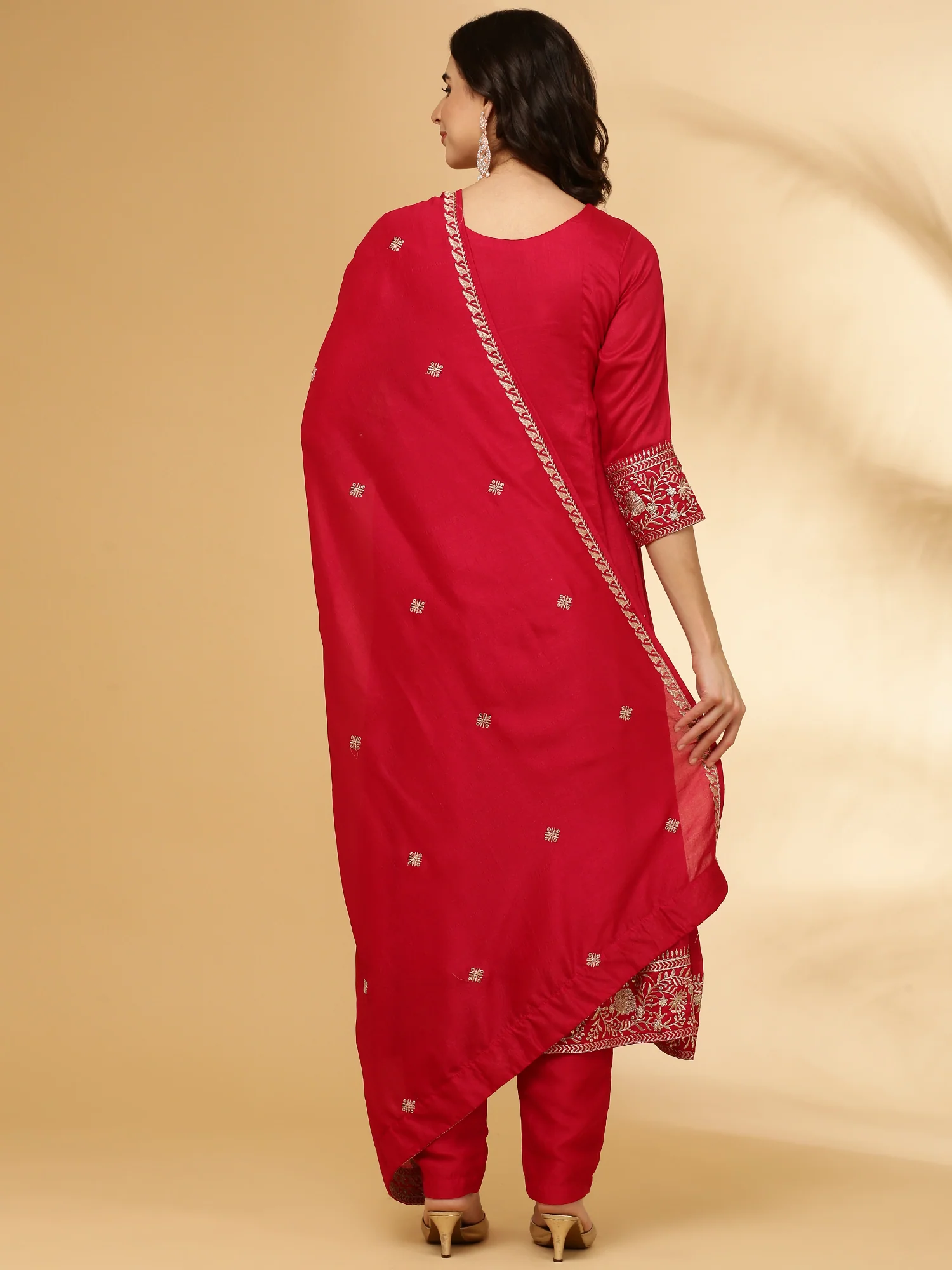 Red Vichitra Silk Three Piece Set - Image 4