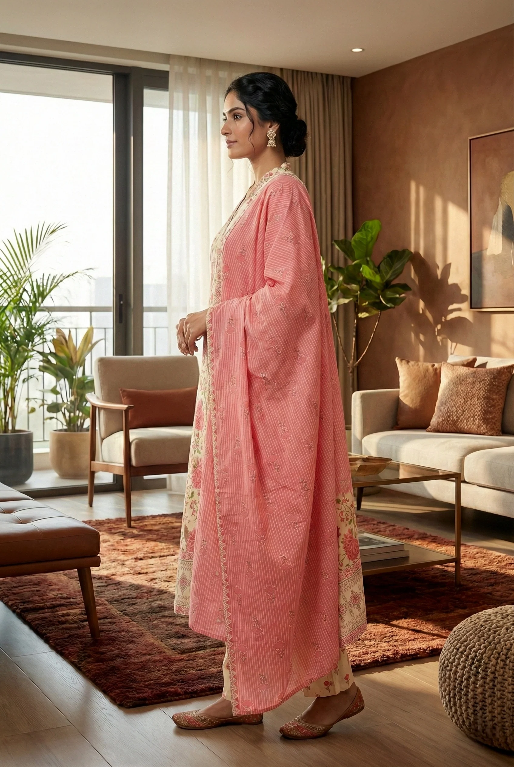 Rose Cotton Floral Printed Three Piece Set - Image 2