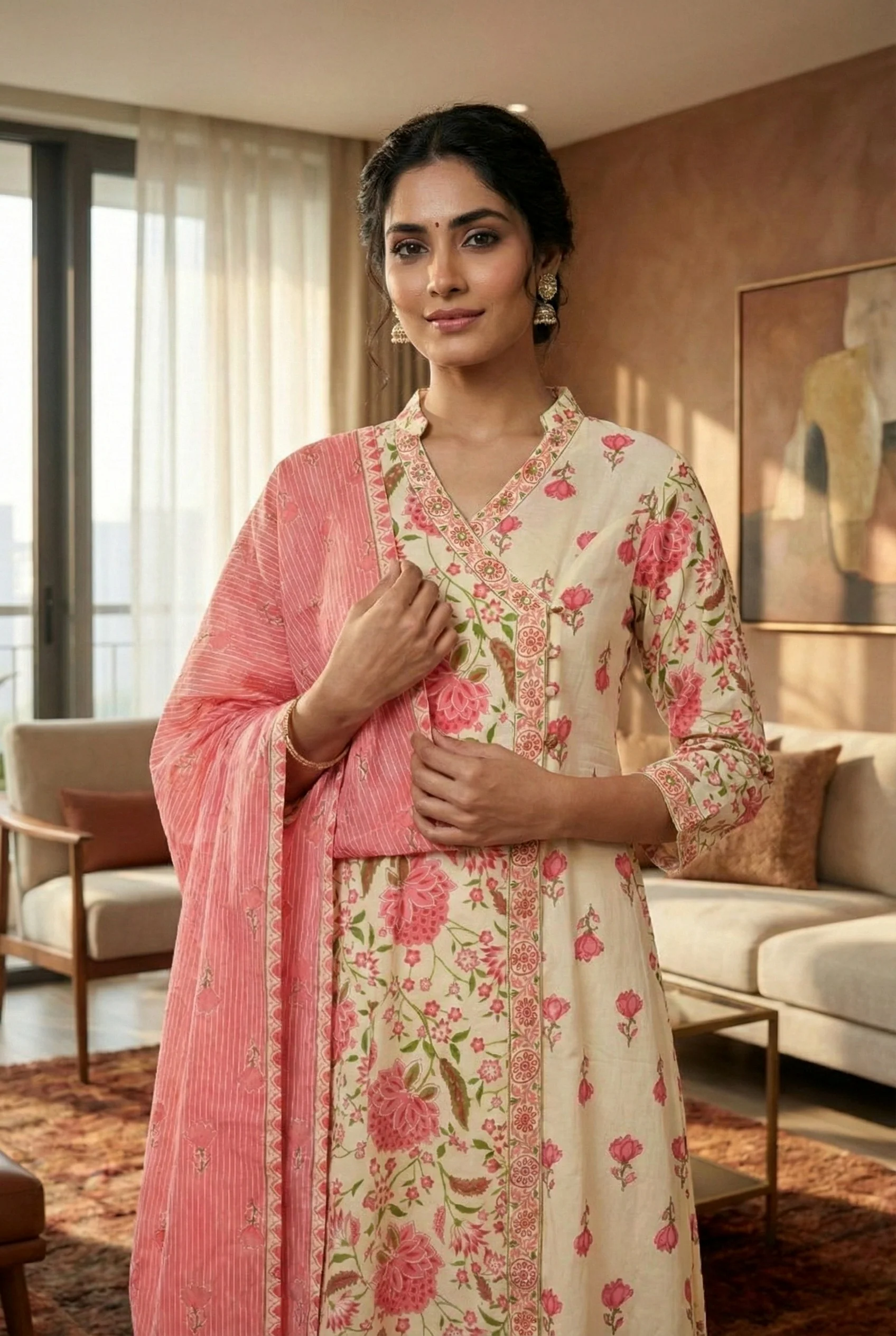 Rose Cotton Floral Printed Three Piece Set - Image 5