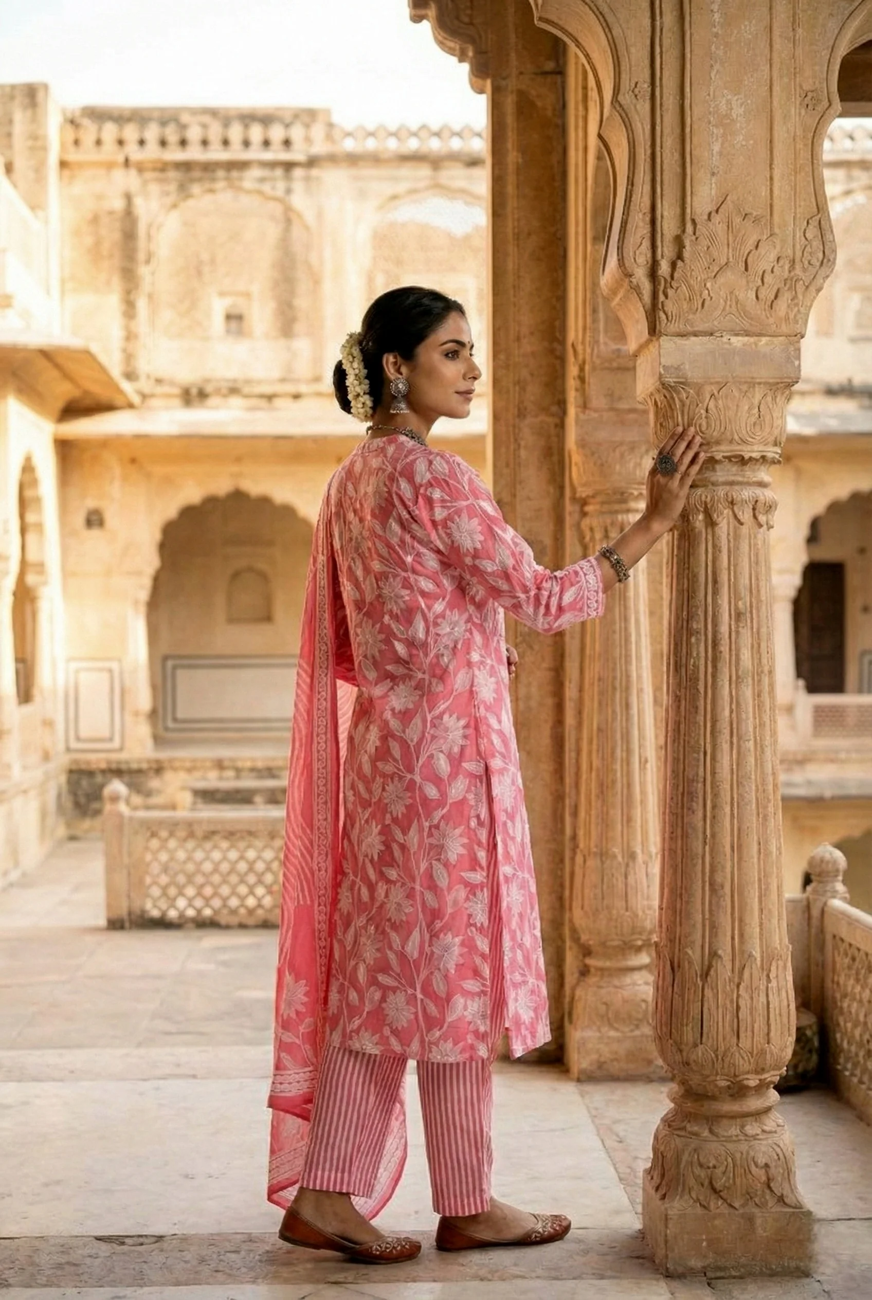 Rose Pink Cotton Floral Digital Printed Suit Set - Image 2