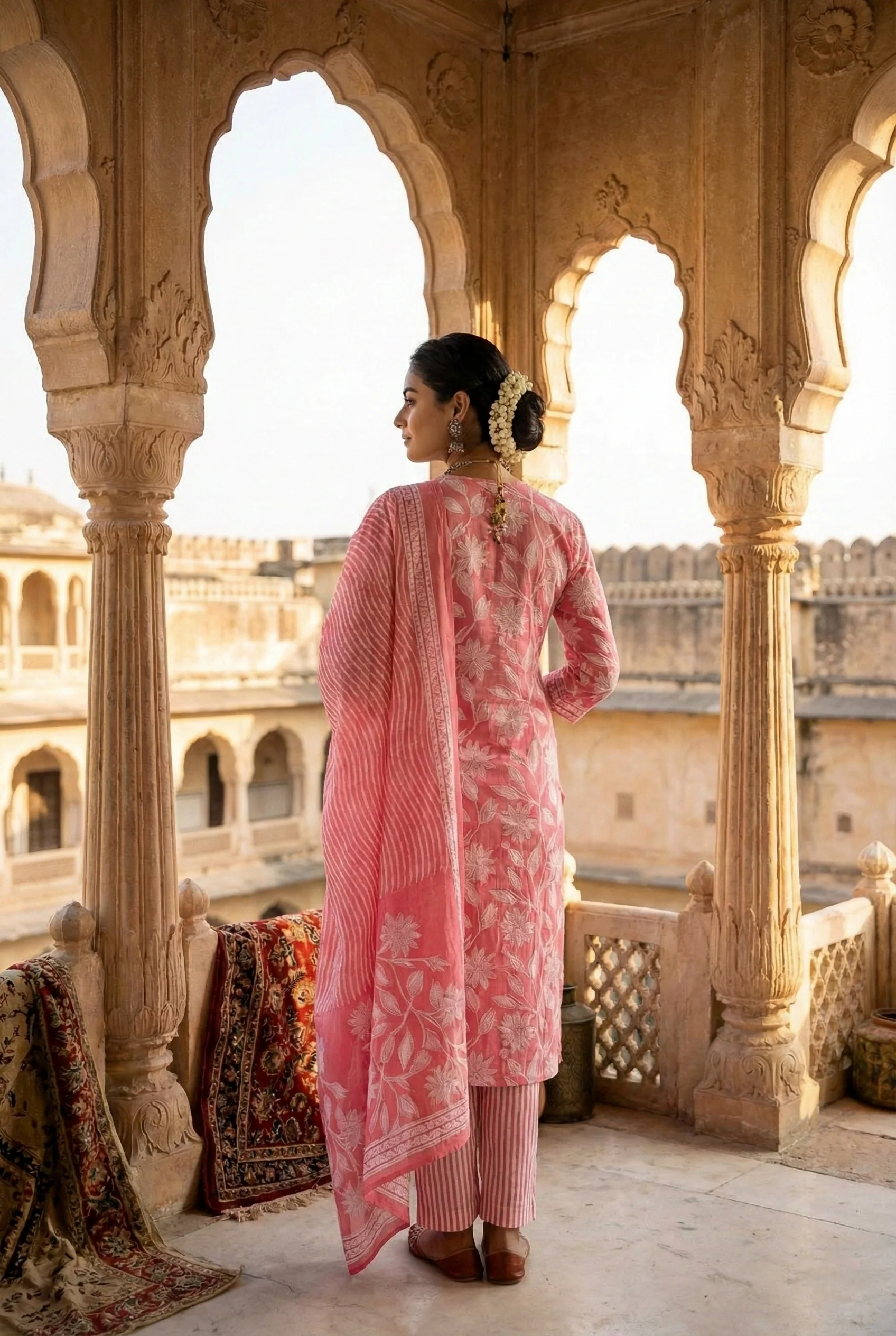 Rose Pink Cotton Floral Digital Printed Suit Set - Image 3