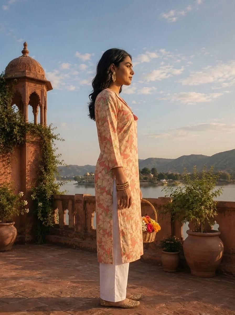 Rose Pink Cotton Lily Printed Kurta - Image 3
