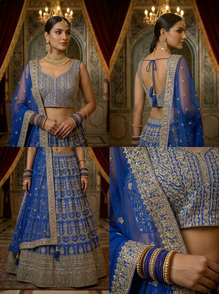 Royal Blue Georgette Heavy Embroidery Ghagra Set - Image 3