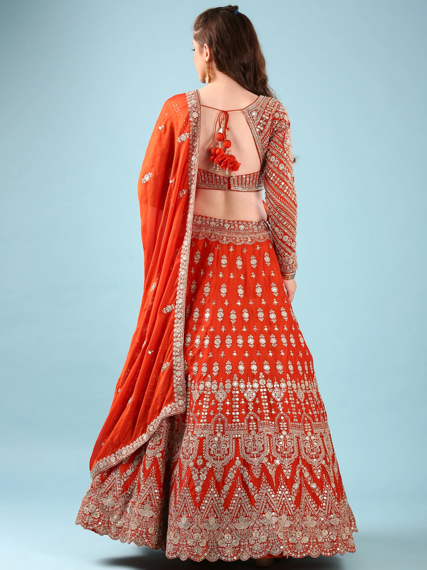 Rust Georgette Hand Embroidery Ghagra Set - Image 3