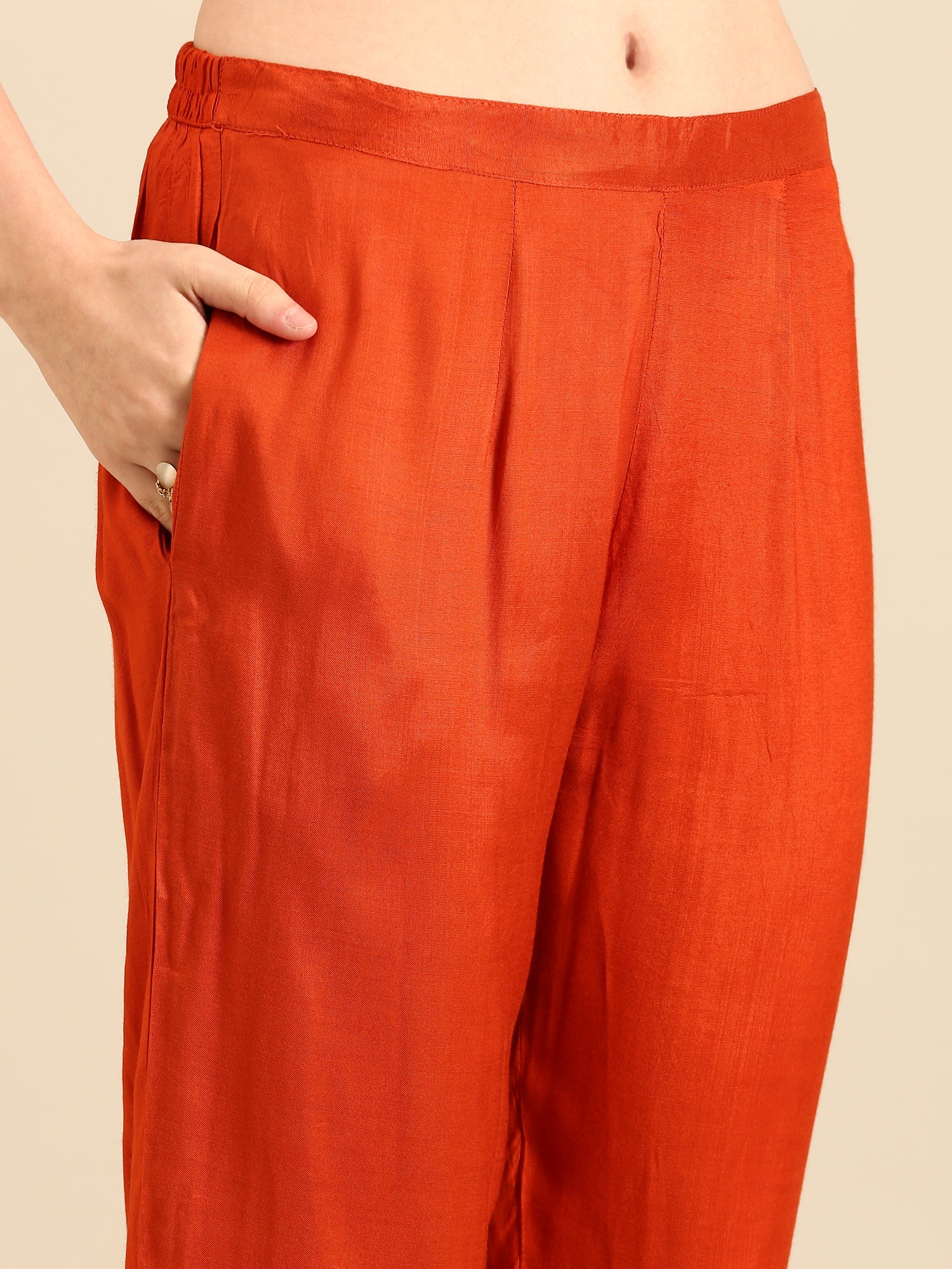 Rust Modal fabric suit thread embroidery with sequins - Image 6
