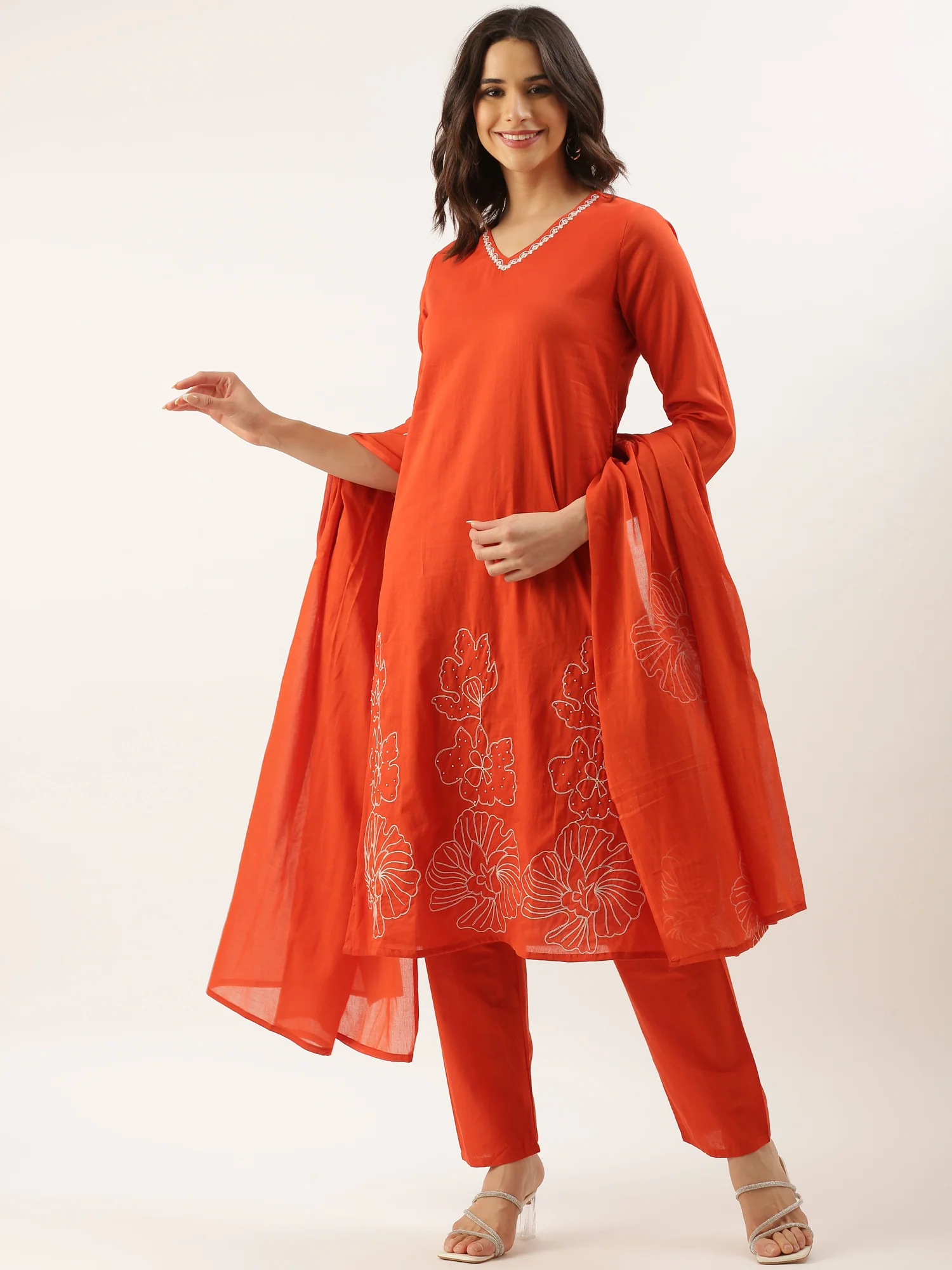 Rust Rayon Embroidery Three Piece Suit Set - Image 5