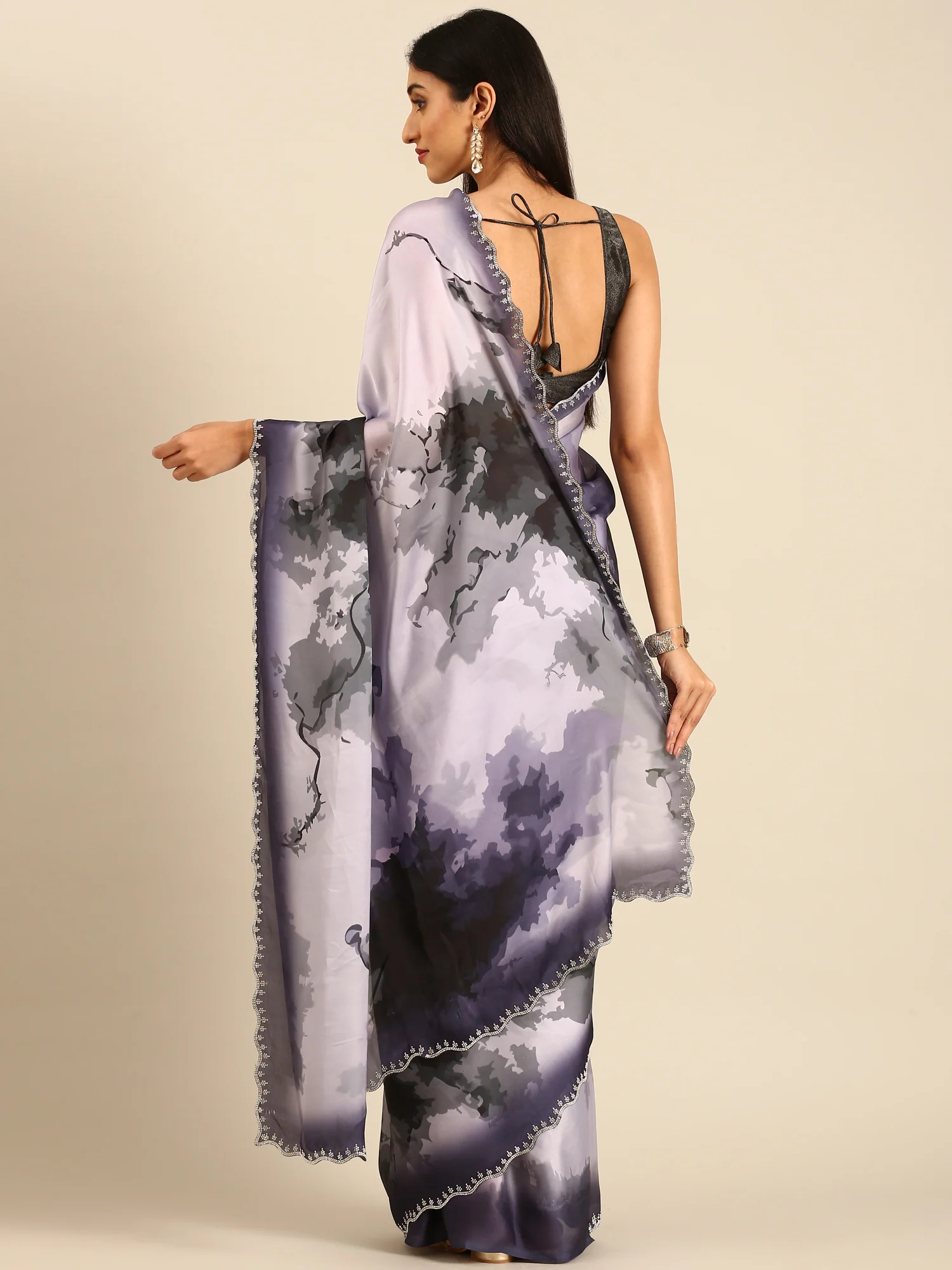 Satin Printed Saree With Swarovski embroidery - Image 2