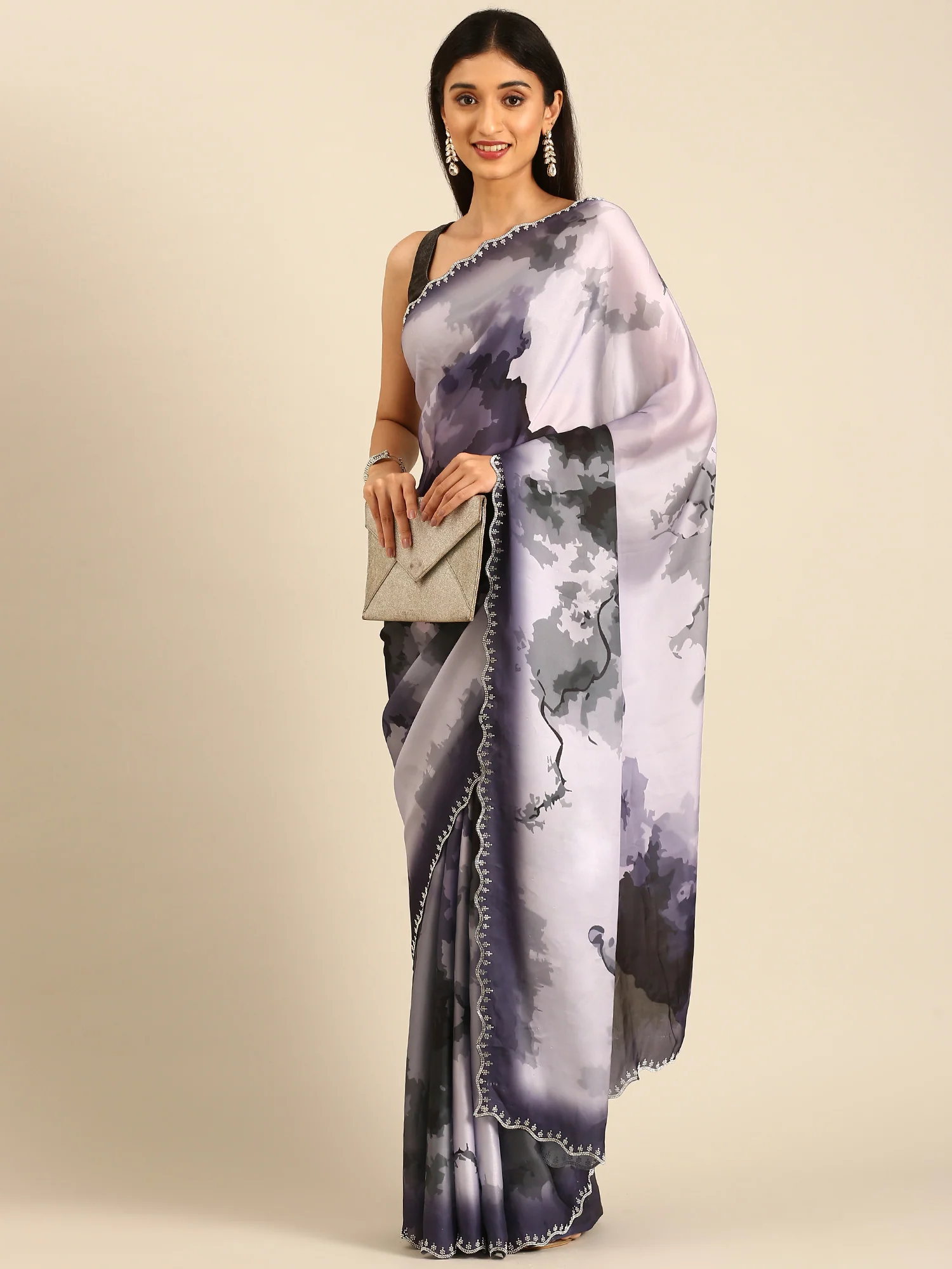 Satin Printed Saree With Swarovski embroidery - Image 4