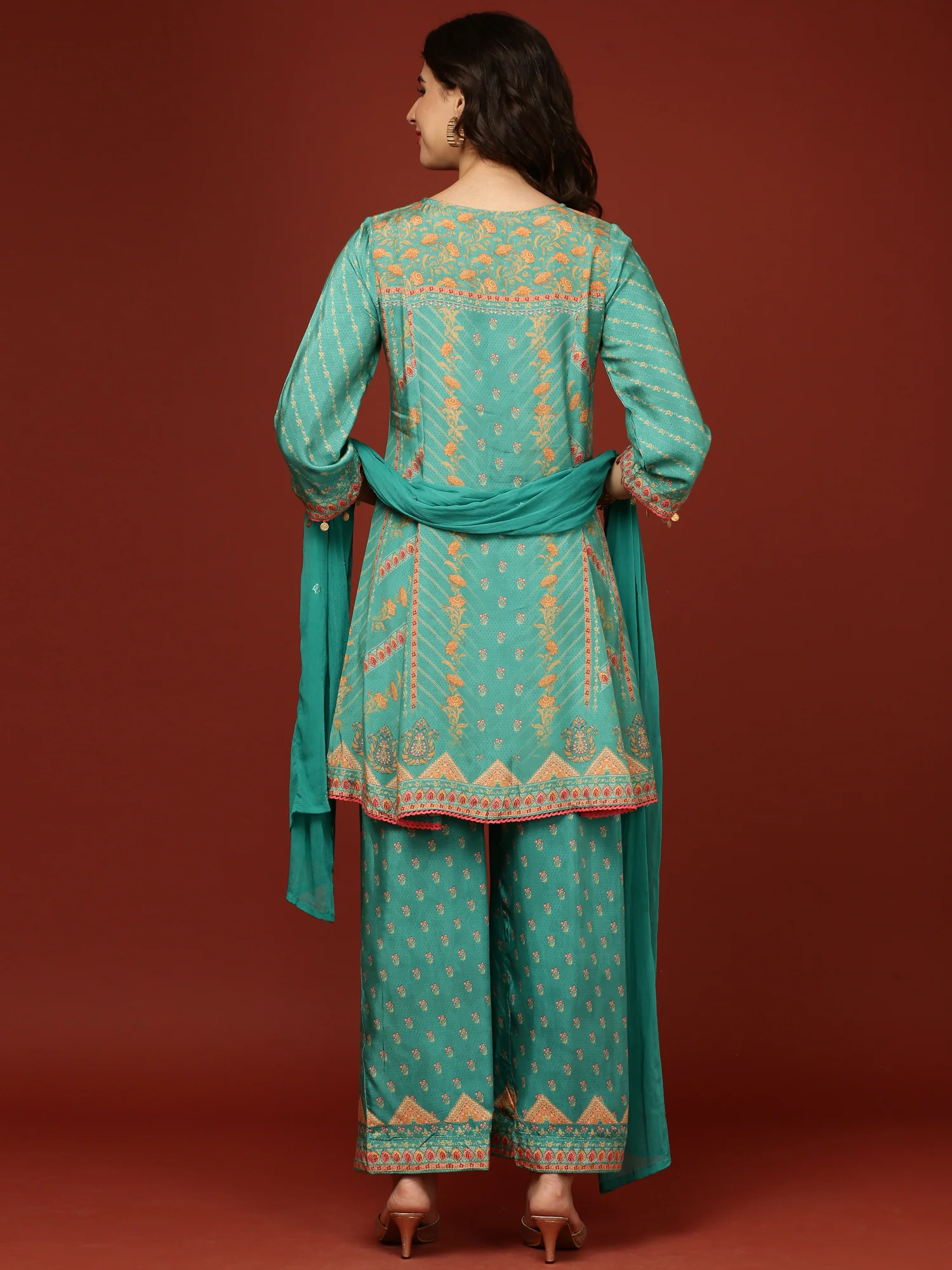 Sea Green Crepe Printed Three Piece Set - Image 3