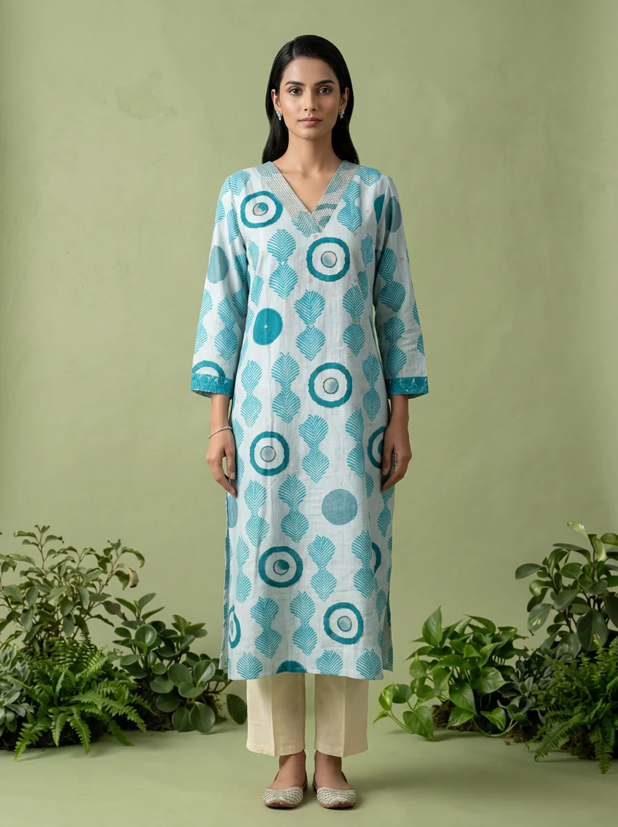 Sea Green Rayon Printed Two Piece Set - Image 2
