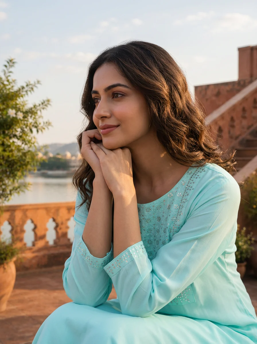 Sea Green Rayon Rectangular Sequin Embroidered Kurta - Image 2
