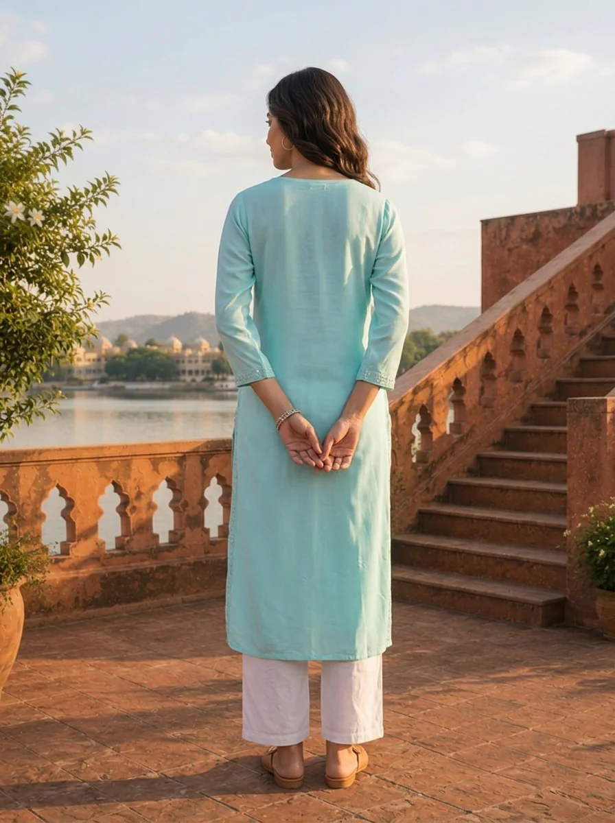 Sea Green Rayon Rectangular Sequin Embroidered Kurta - Image 3