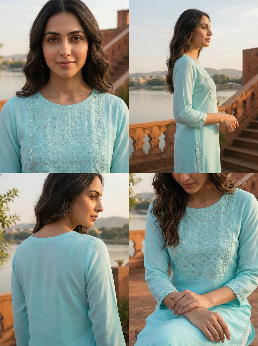 Sea Green Rayon Rectangular Sequin Embroidered Kurta - Image 6