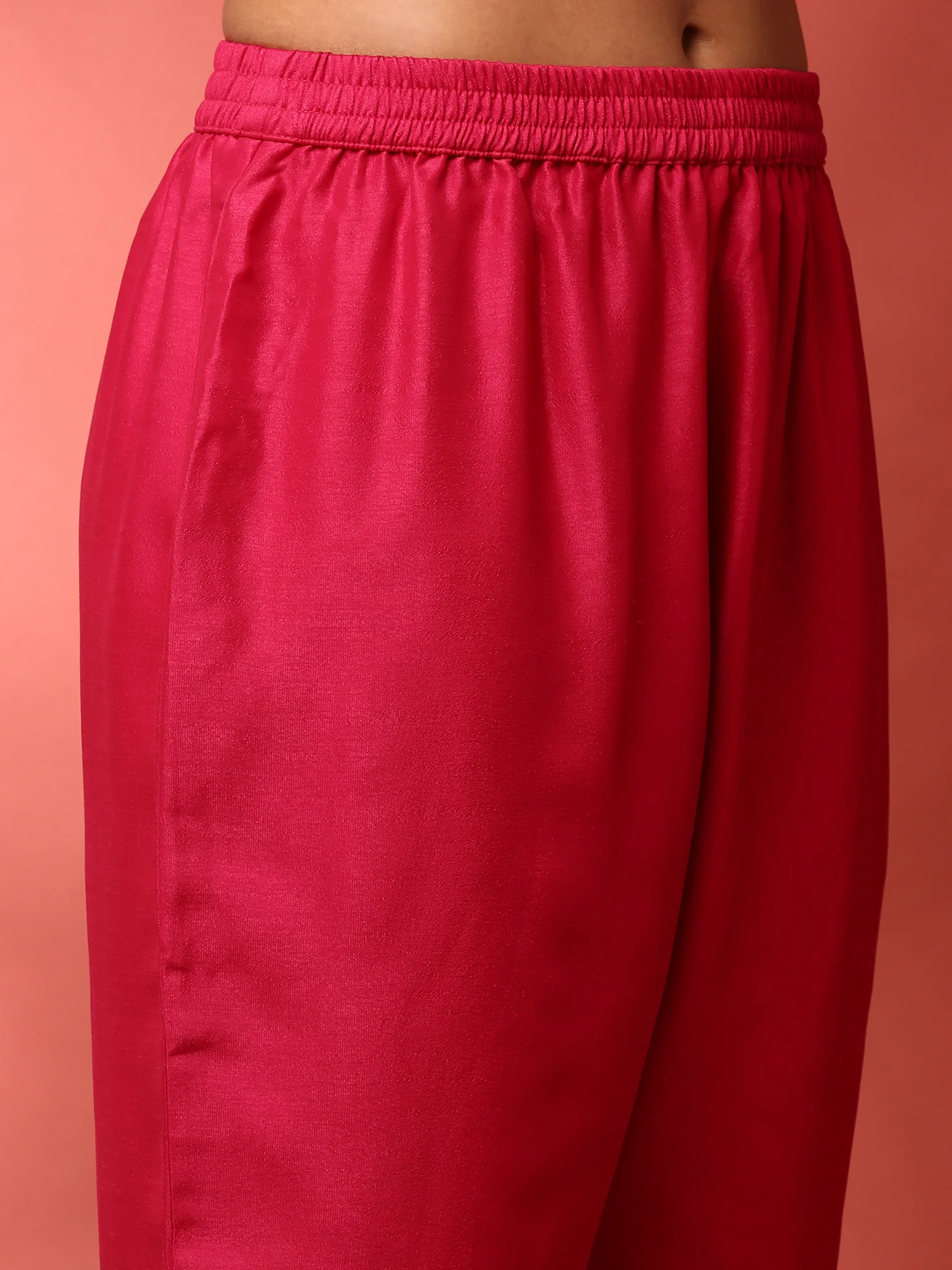 Sindoori pink silk embroidered Three piece anarkali set - Image 6