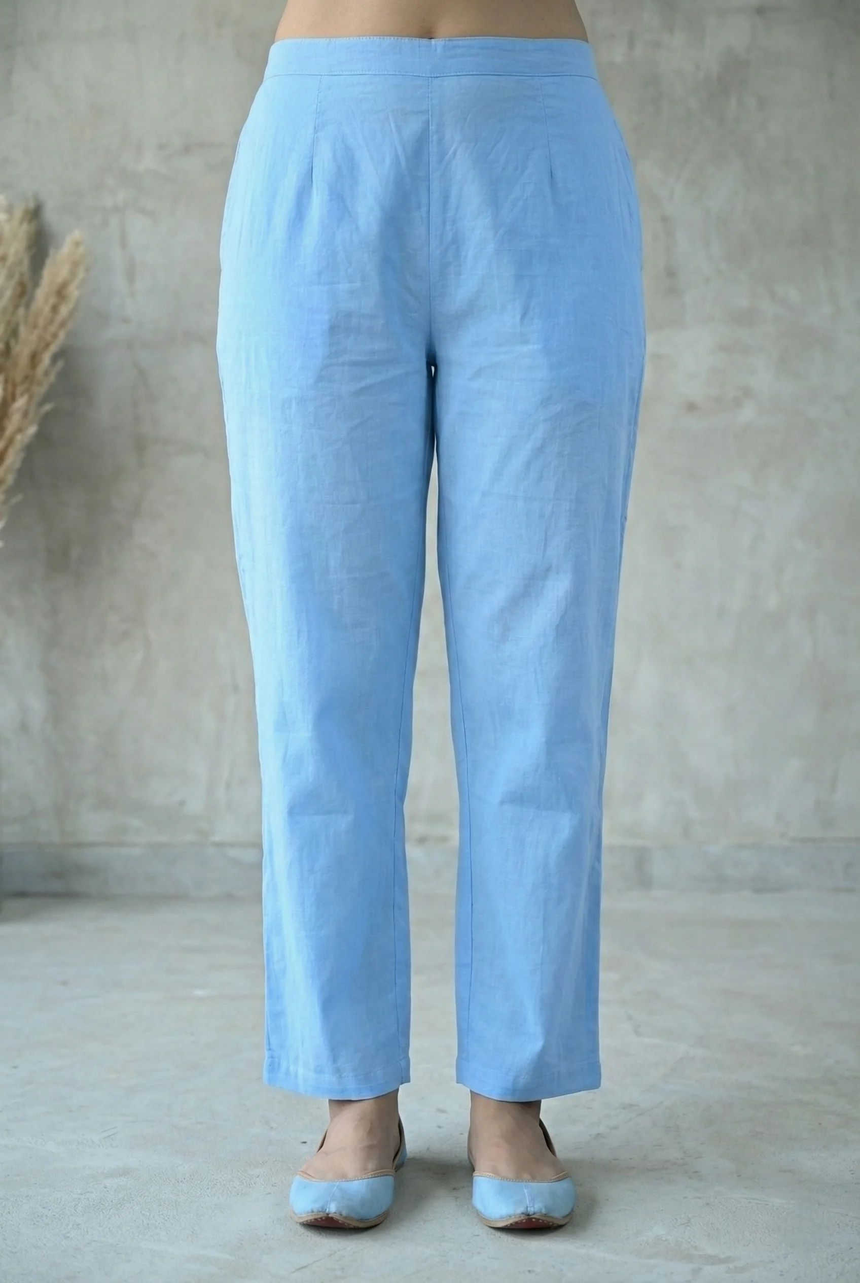 Sky Blue Cotton Floral Printed Three Piece Set - Image 6