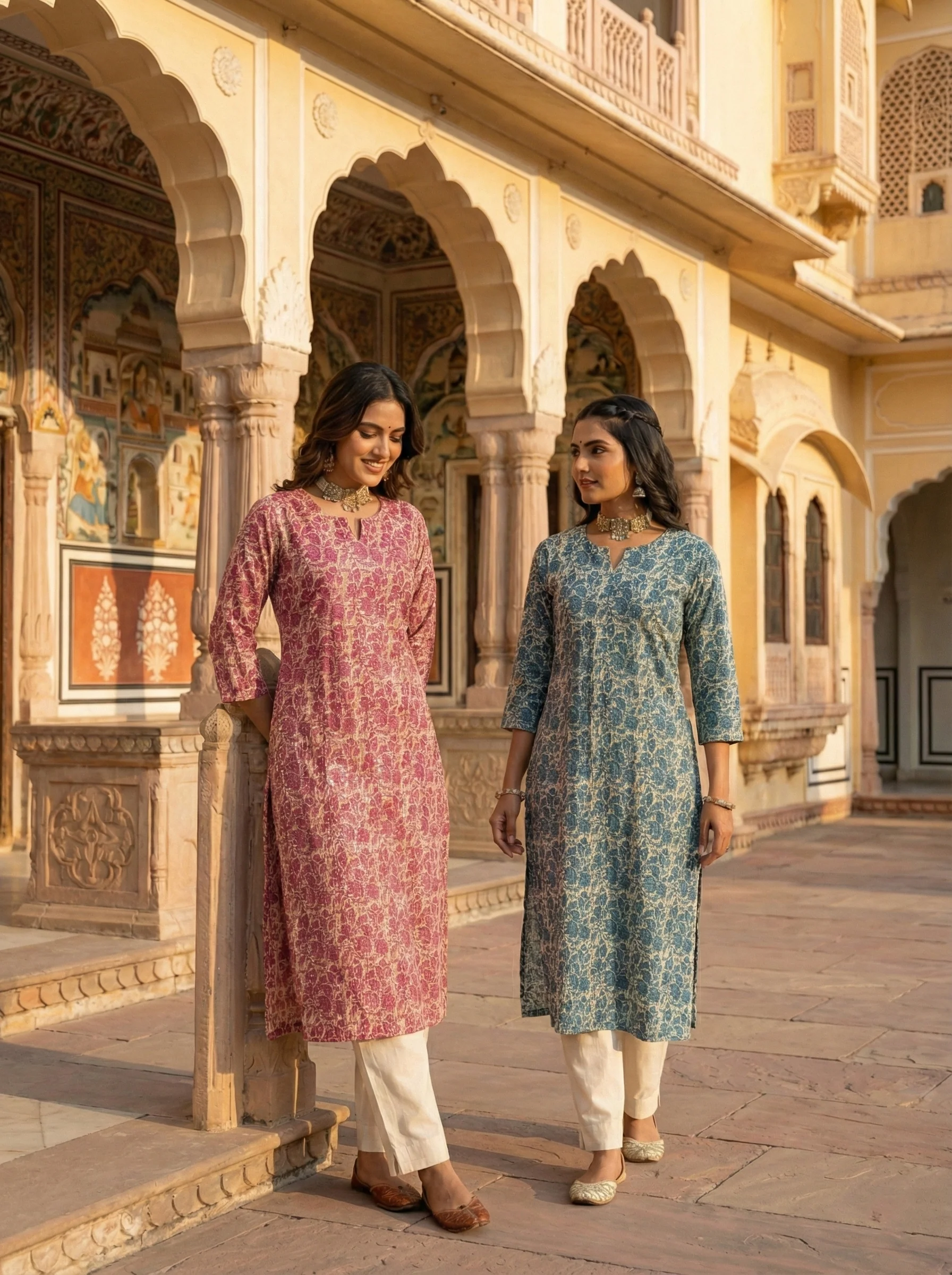 Teal Blue Cotton Digital Print Kurta - Image 6