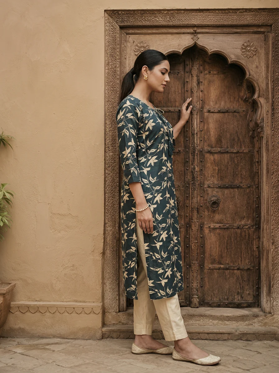 Teal Santoon Floral Printed Kurta - Image 3