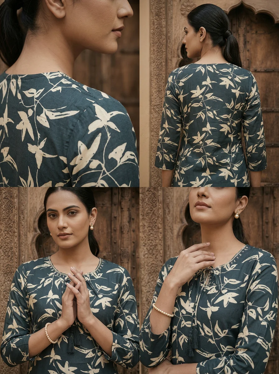 Teal Santoon Floral Printed Kurta - Image 5