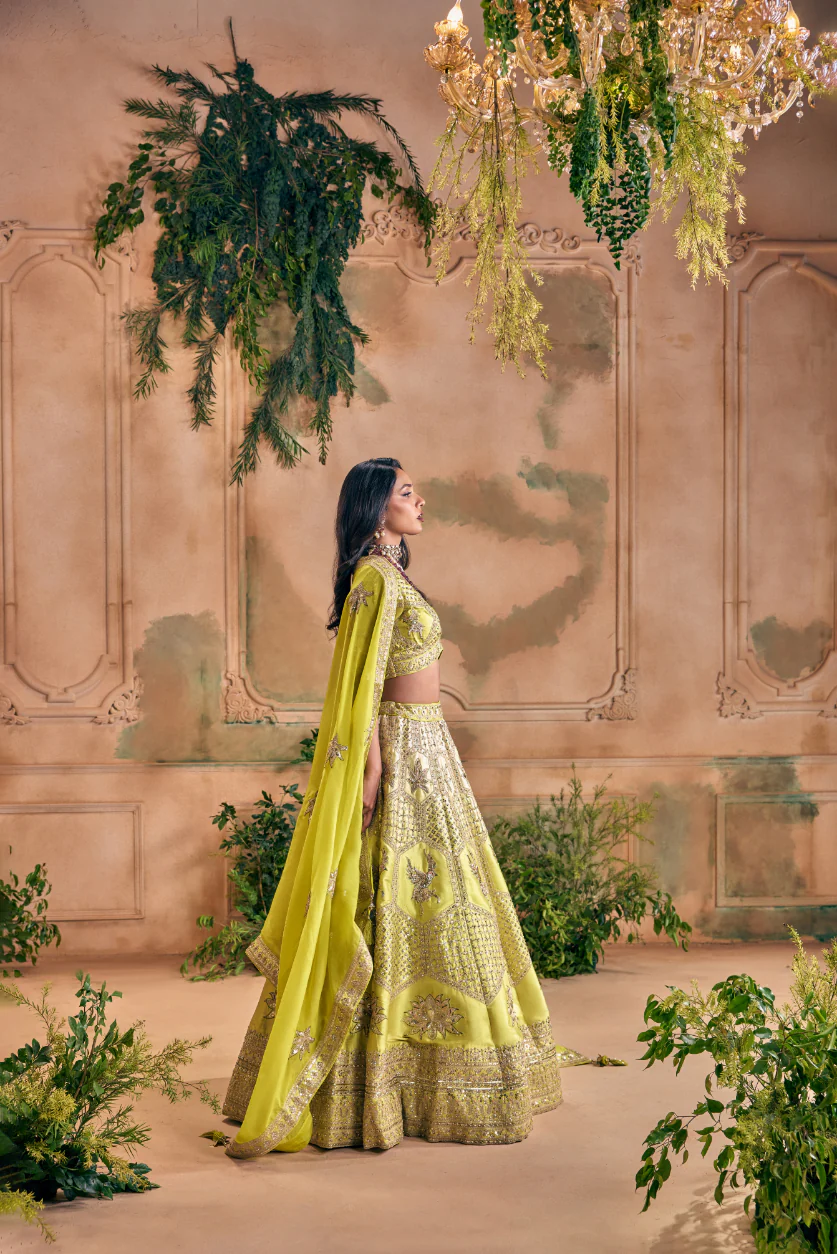 Variyali Green Silk Floral Embroidery Ghagra Set - Image 4
