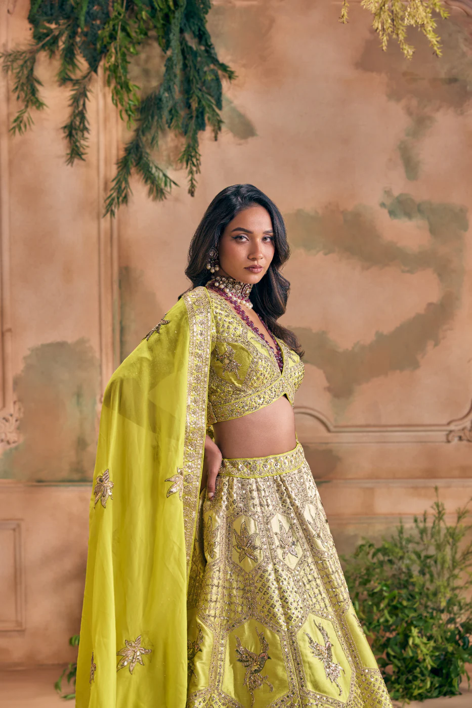 Variyali Green Silk Floral Embroidery Ghagra Set - Image 5
