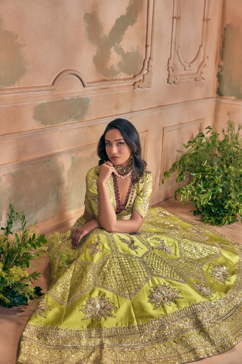 Variyali Green Silk Floral Embroidery Ghagra Set - Image 9