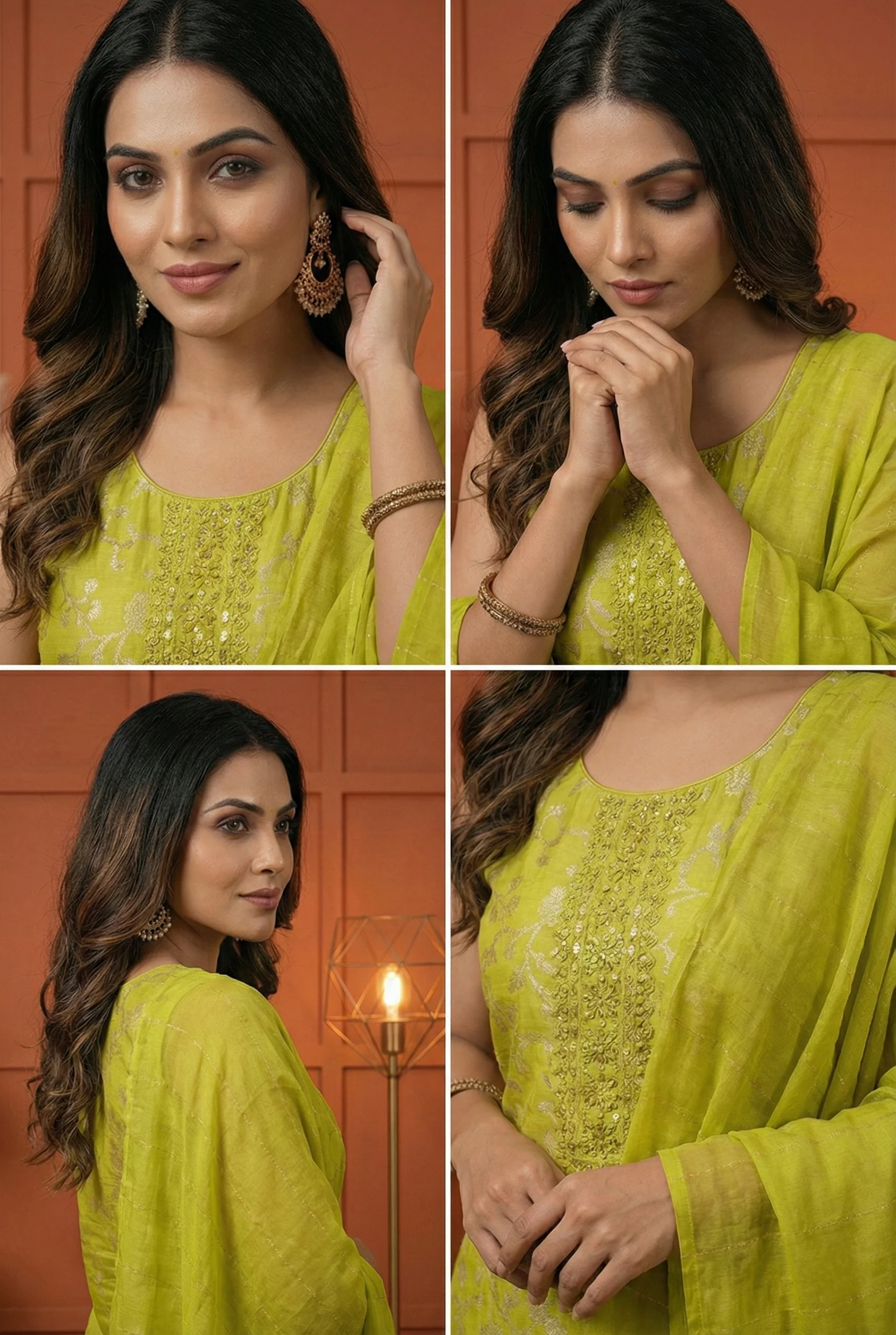 Variyali Green Tissue Floral Printed Three Piece Set - Image 3