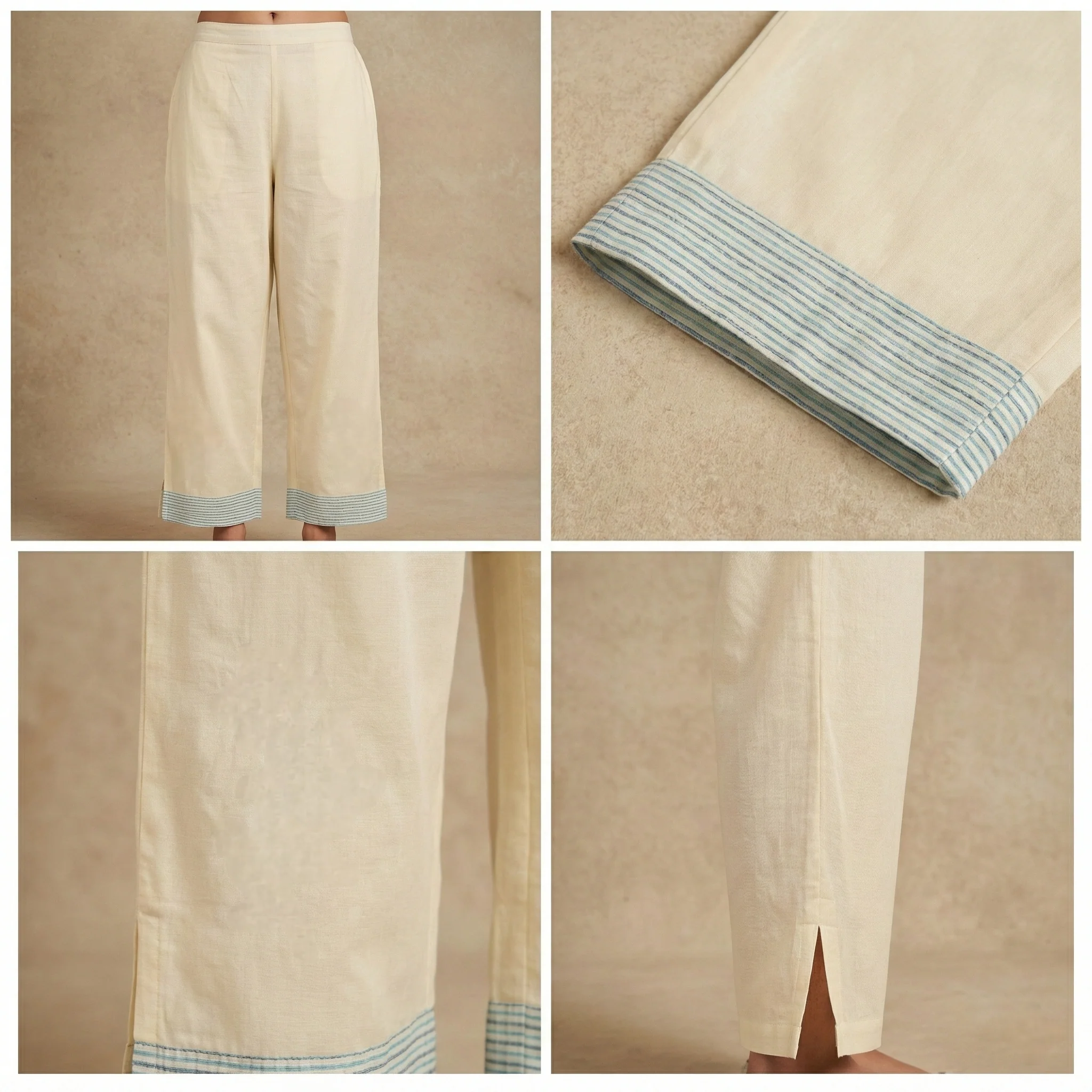 White Cotton Hand Embroidered Three Piece Set - Image 6