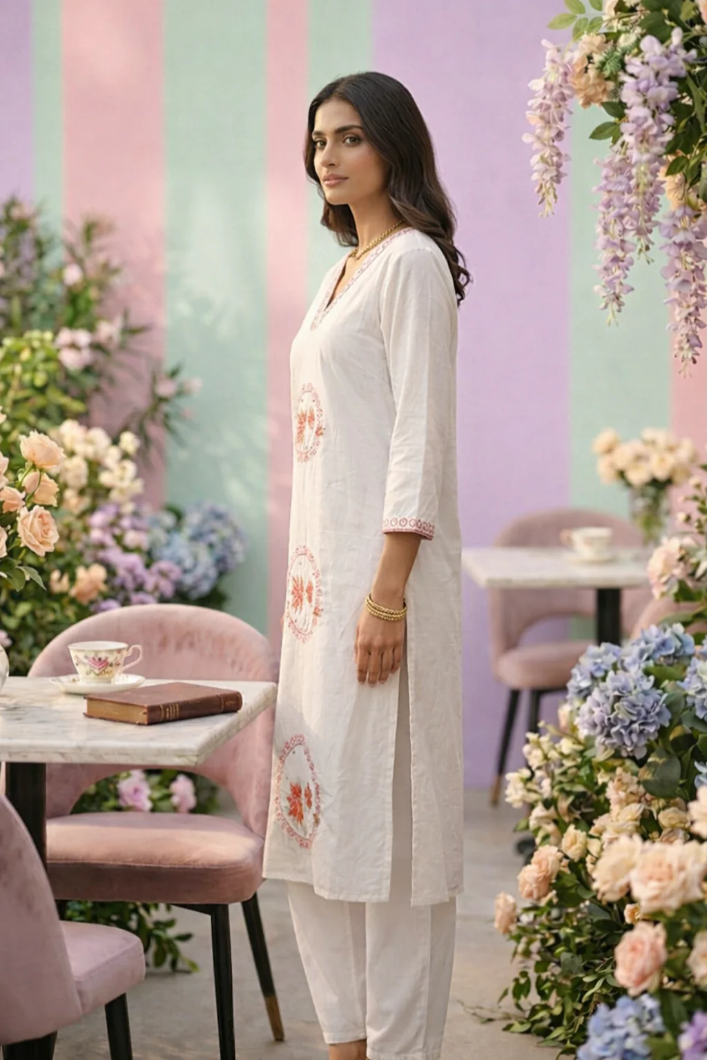 White Cotton Printed Kurta - Image 4