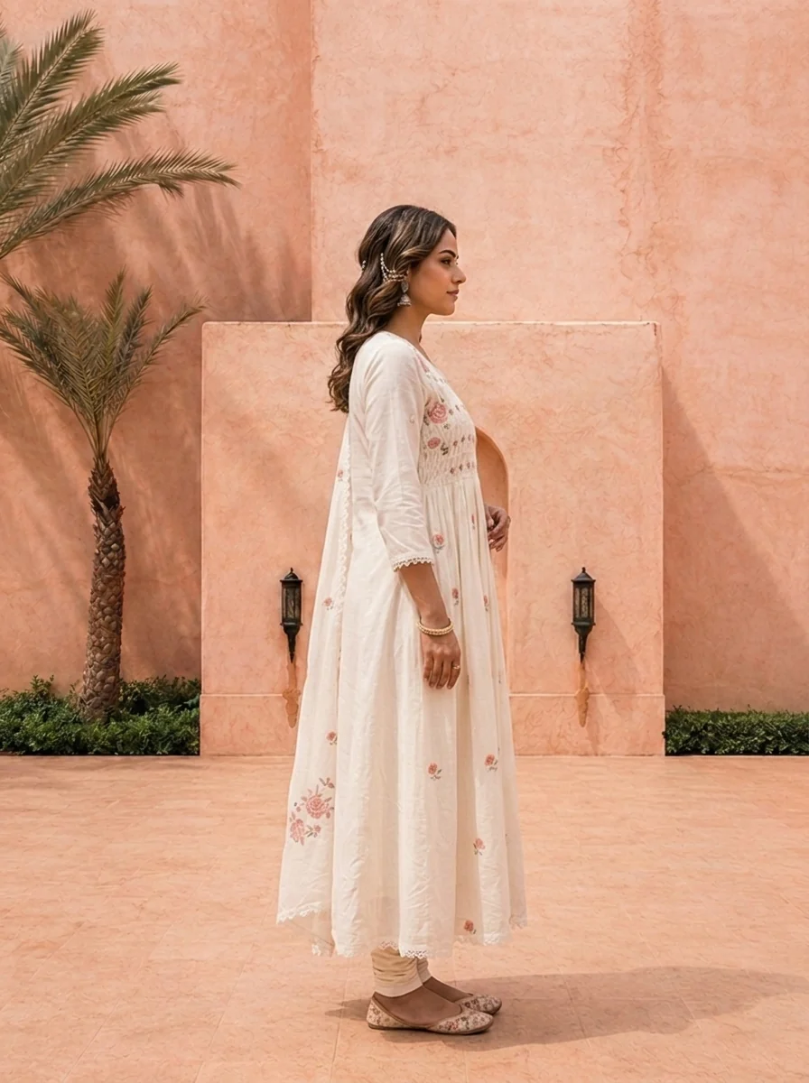 White Pleated Design And Thread Embroidery Three Piece Set - Image 3
