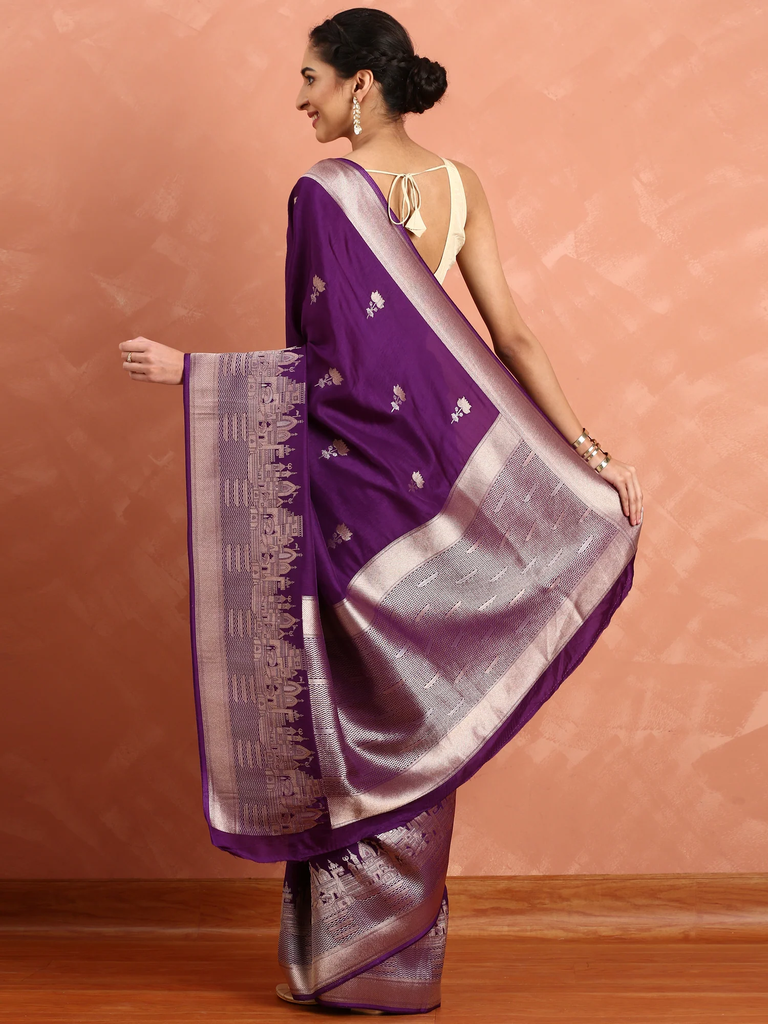 Wine Banaras silk saree - Image 2