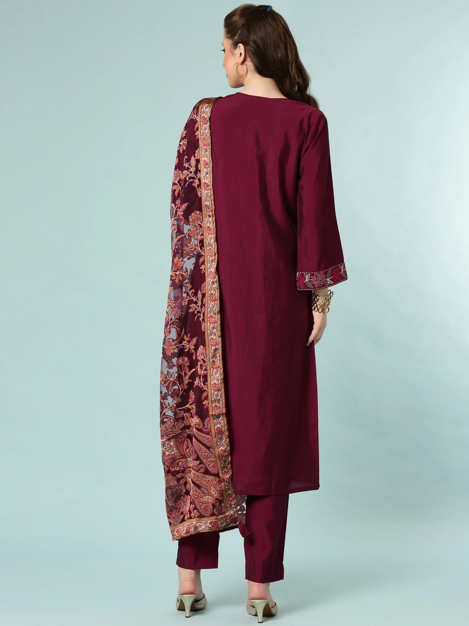 Wine Dola Silk Three Piece Set - Image 3