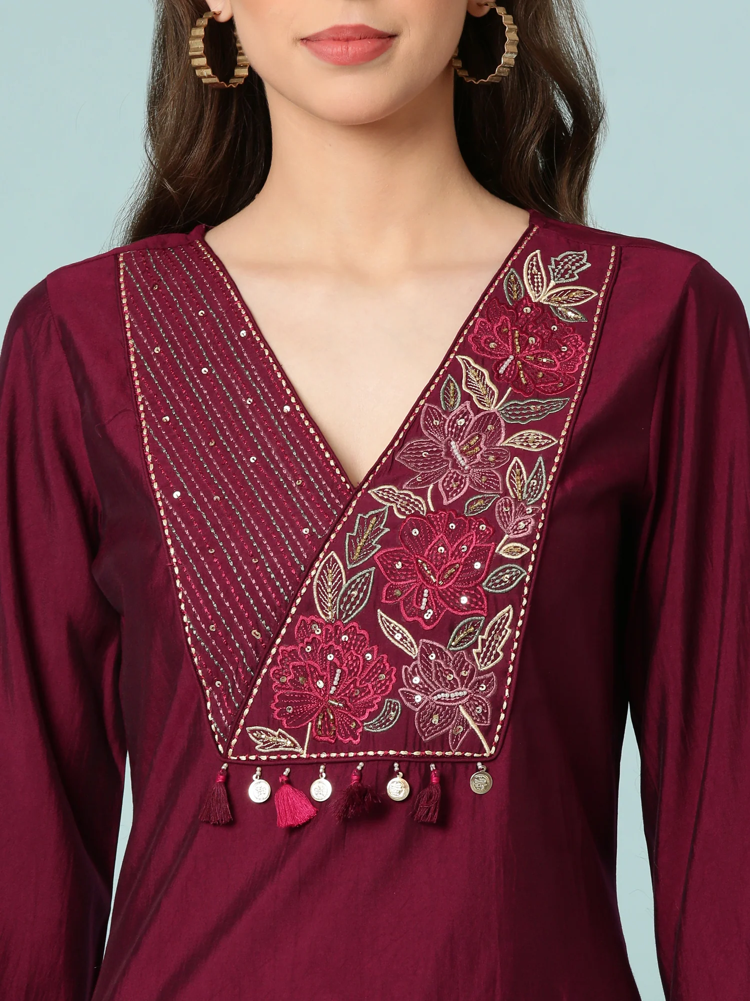 Wine Dola Silk Three Piece Set - Image 4