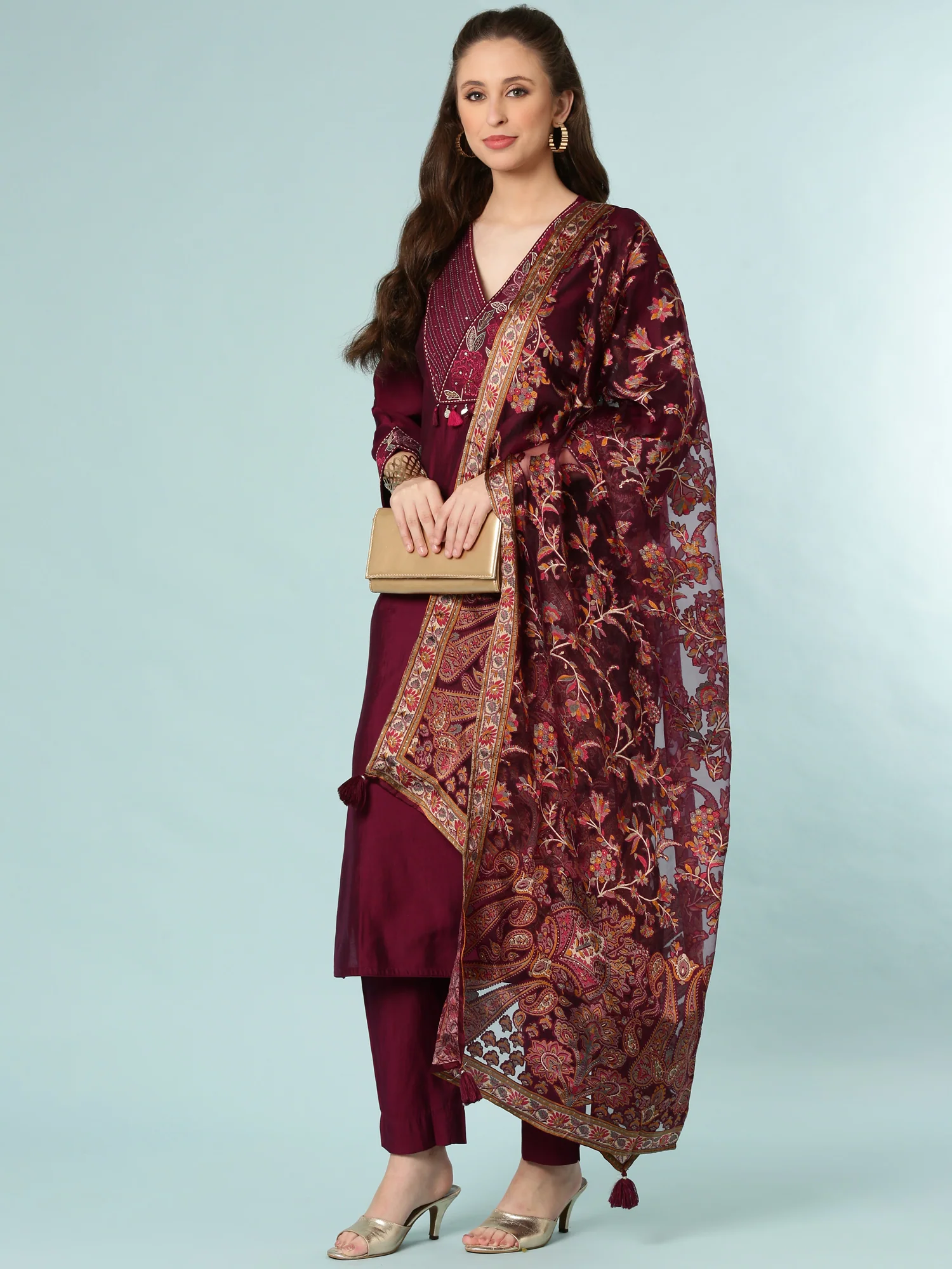 Wine Dola Silk Three Piece Set - Image 5