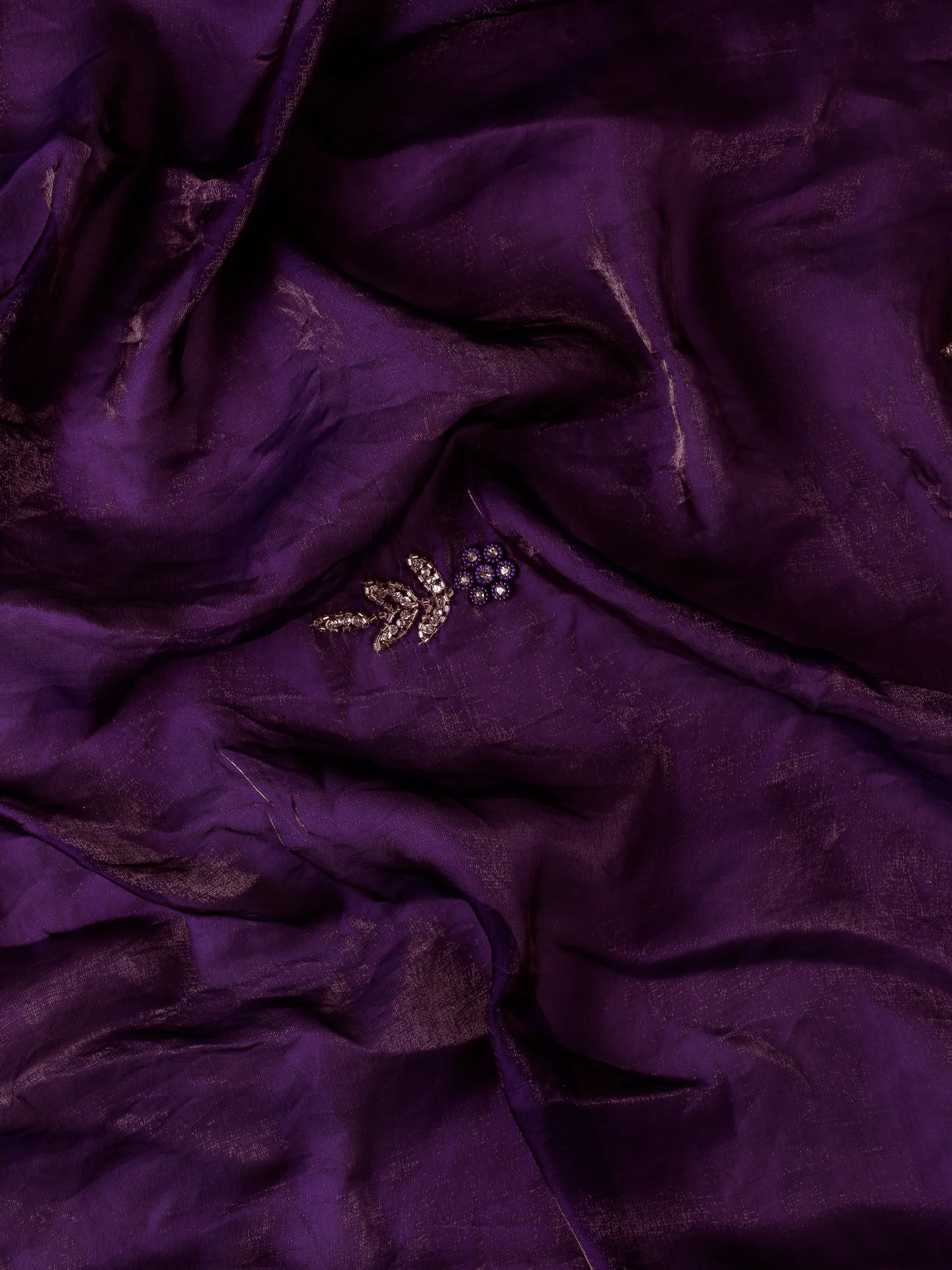 Purple Satin Saree With Hand Embroidery Saree - Image 7