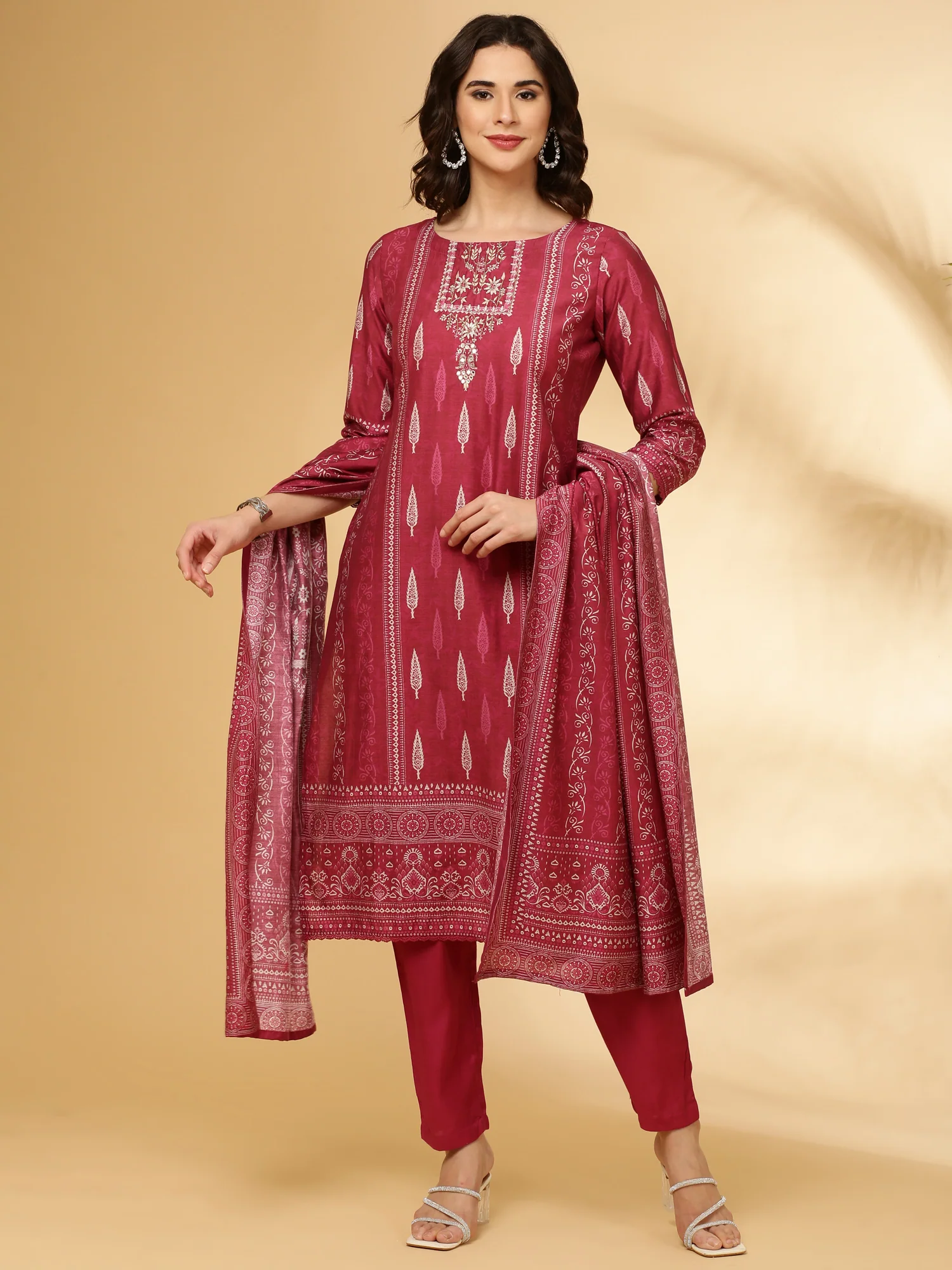 Wine Modal Silk Printed Three Piece Set - Image 2