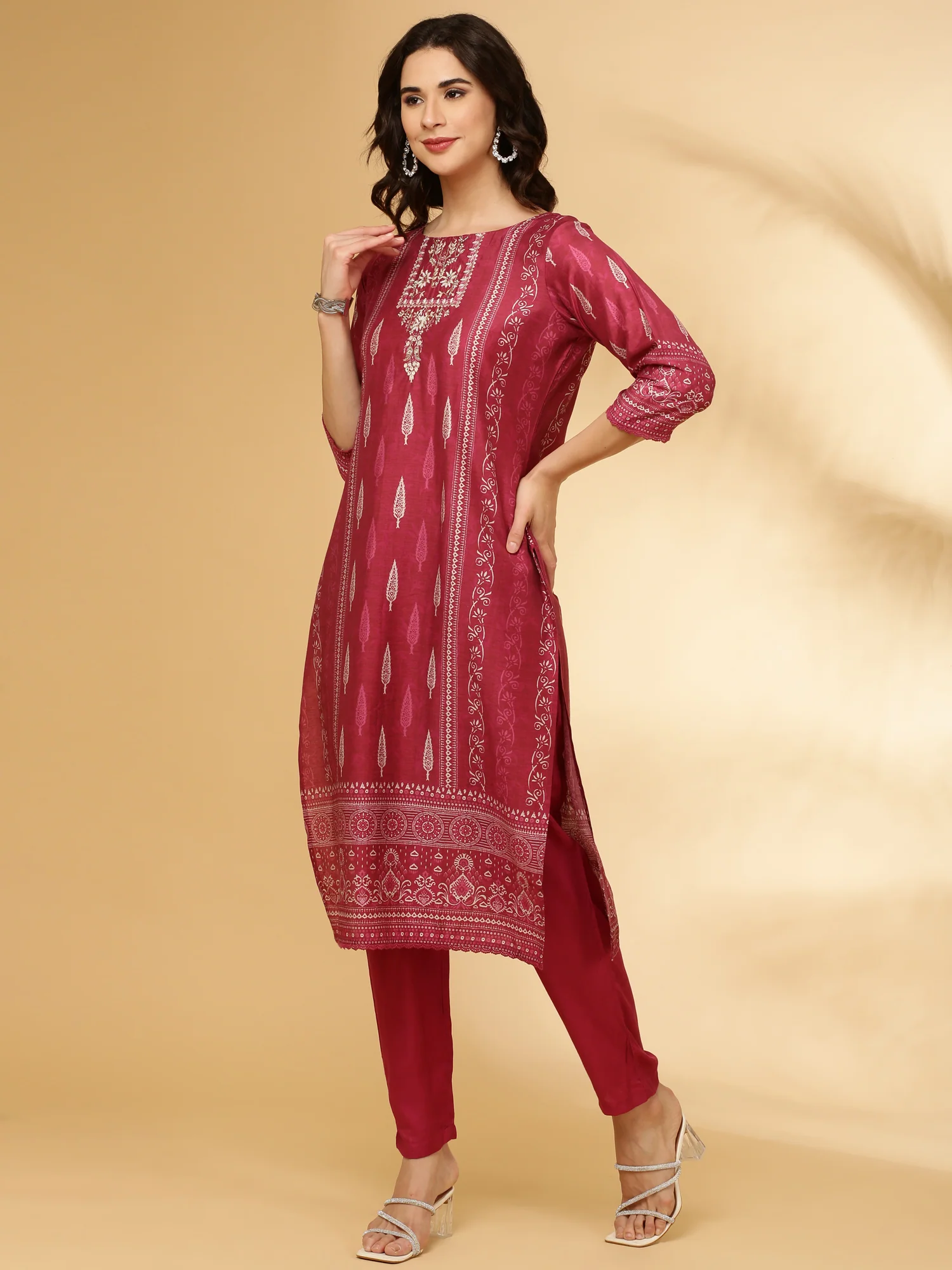 Wine Modal Silk Printed Three Piece Set - Image 3