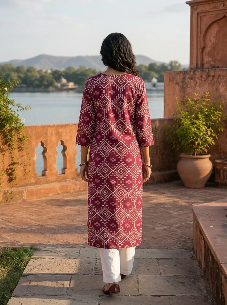 Wine Rayon Diamond Jaal Printed Kurta - Image 3