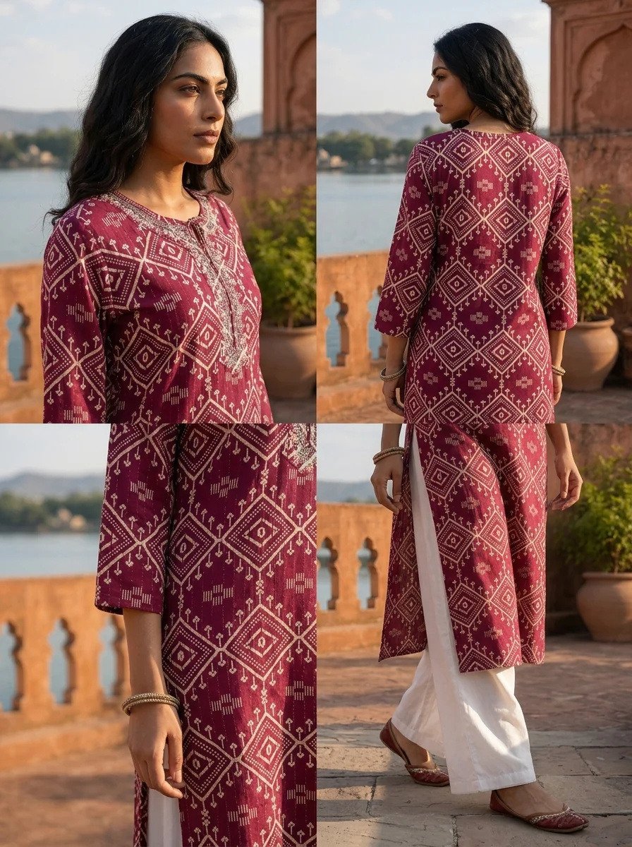 Wine Rayon Diamond Jaal Printed Kurta - Image 5