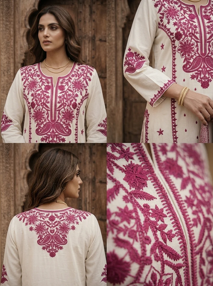 Wine Rayon Floral Embroidery Kurta - Image 5